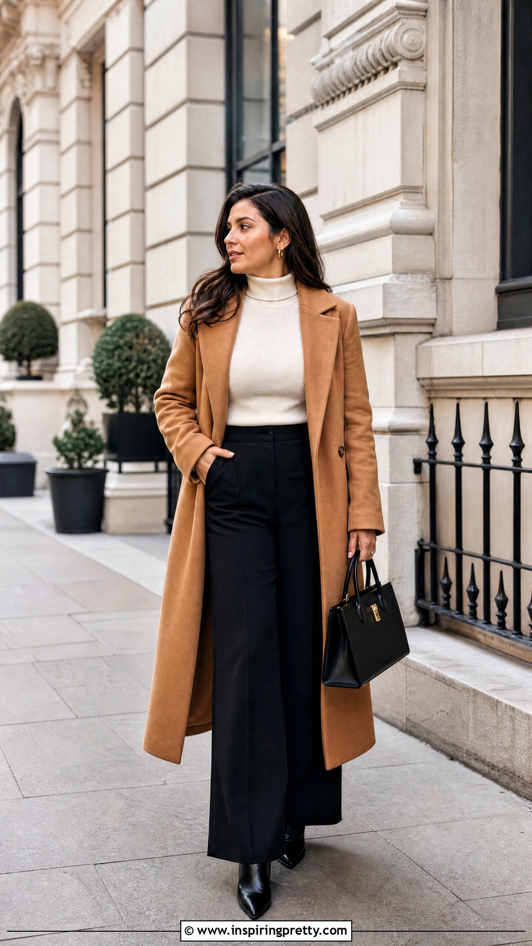 Palazzo Pants With Turtleneck Top - 20 pallazo and tops outfit ideas