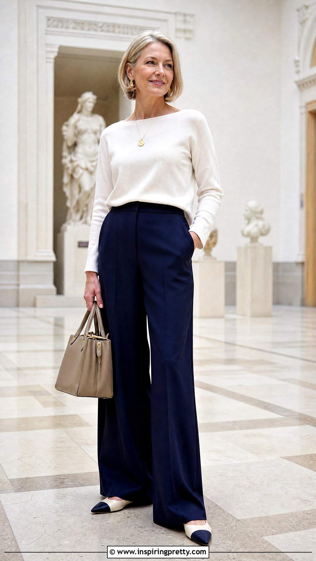 Palazzo Trousers Over With Boat Neck Top - 50 palazzo trouser and top outfit ideas