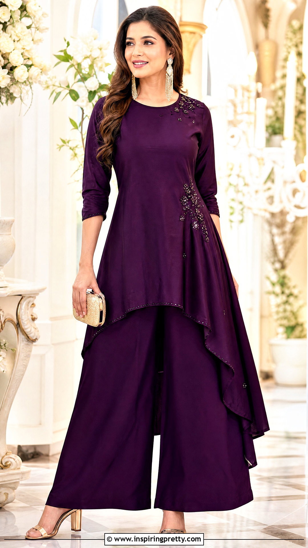 Palazzo Trousers With Asymmetrical Kurta - 50 palazzo trouser and top for ladies
