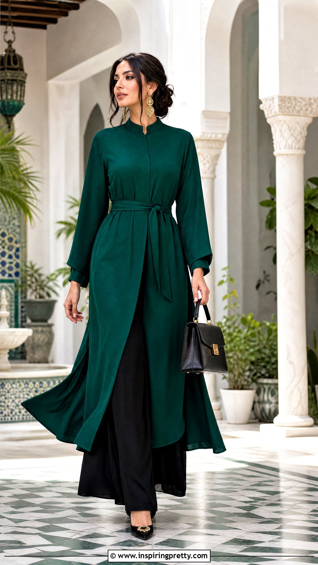 Palazzo Trousers With Belted Tunic Top - 50 palazzo trouser and top outfit ideas
