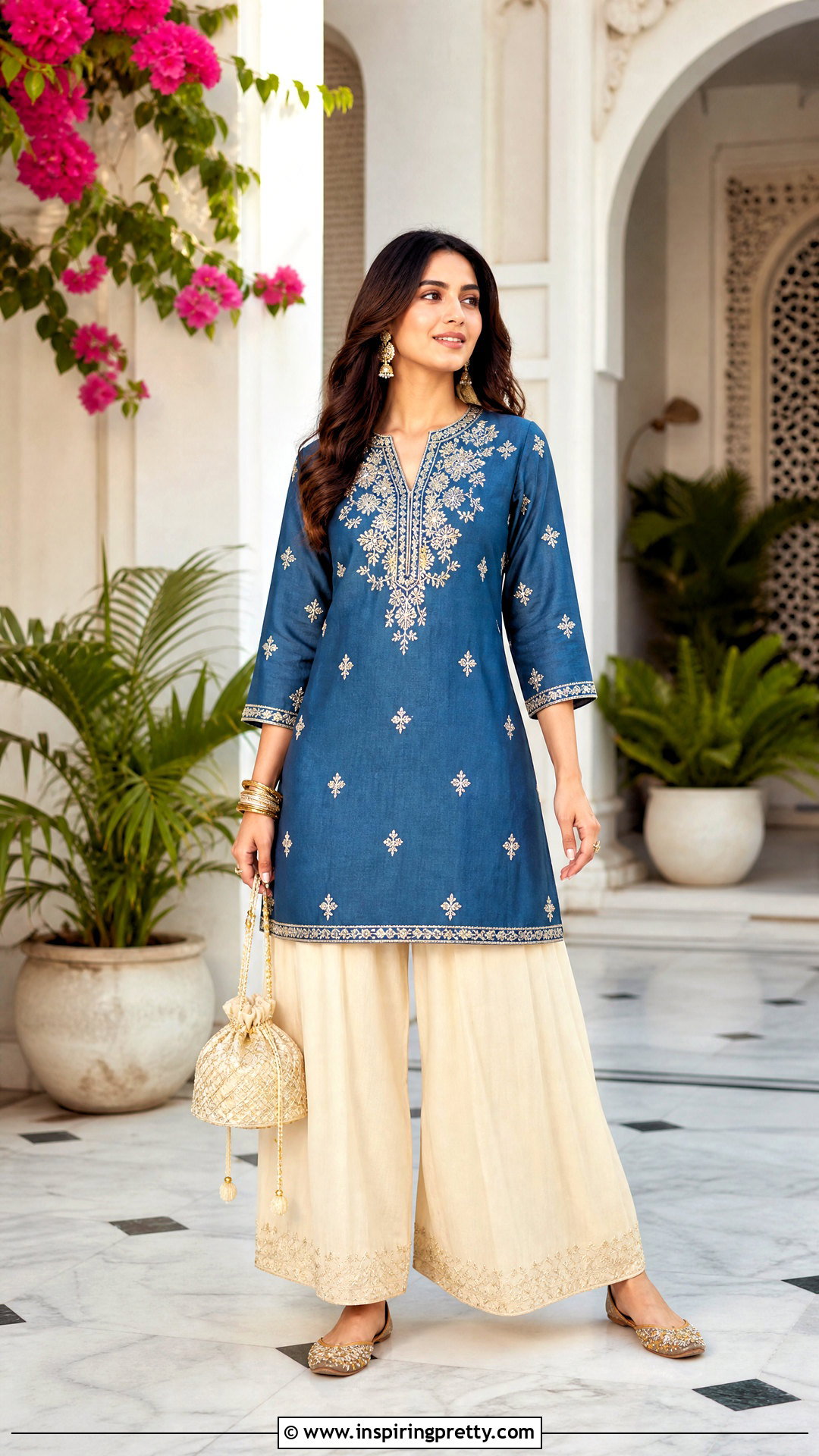 Palazzo Trousers With Short Kurti - 50 palazzo trouser and top outfit ideas