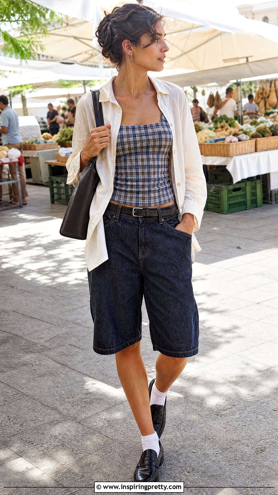 Paloma Wool Checkered Top With Long Denim Shorts - 20 Paloma Wool Checkered Top outfit ideas