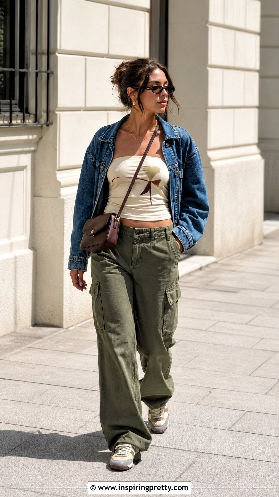 Paloma Wool Tube Top With Denim Jacket And Cargo Pants - 25 paloma wool tube top outfit ideas