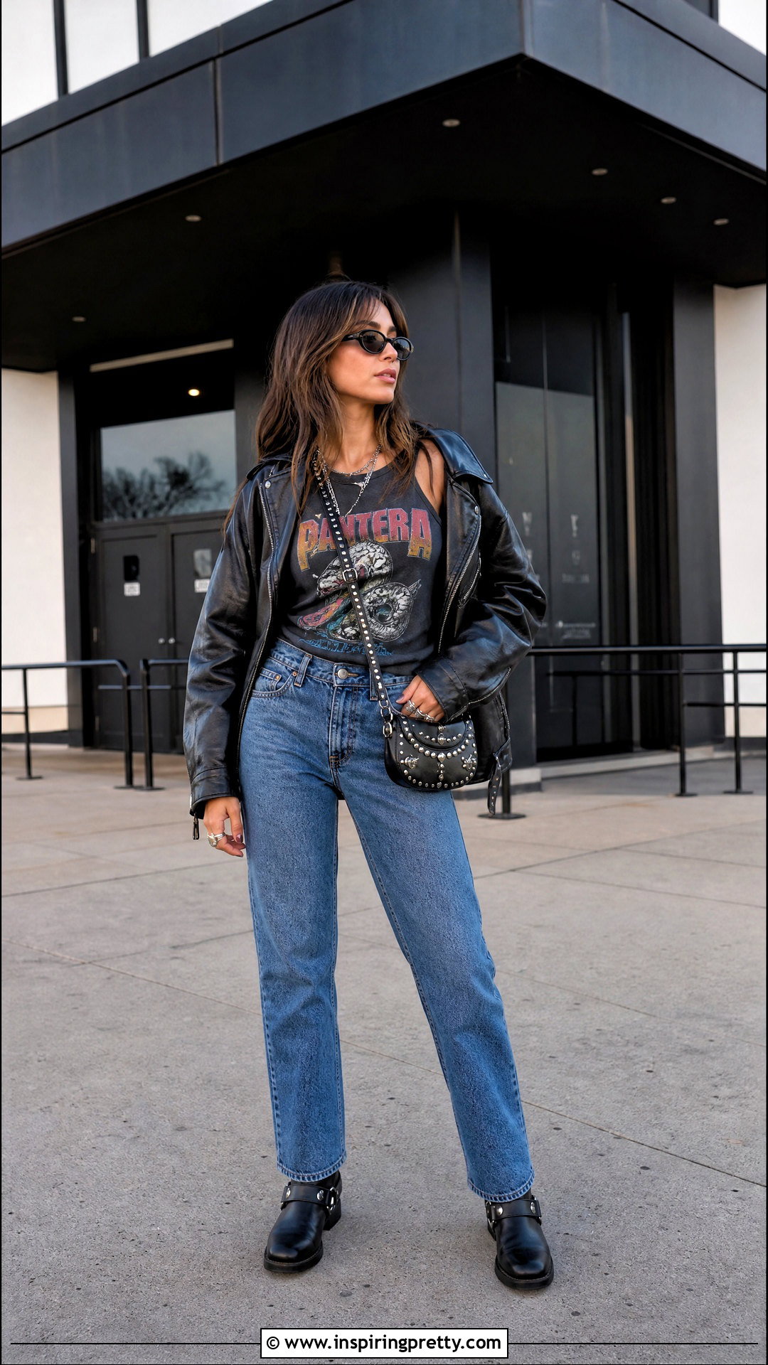 Pantera Tank Top With Leather Jacket And Straight Jeans - 25 pantera tank top outfit ideas