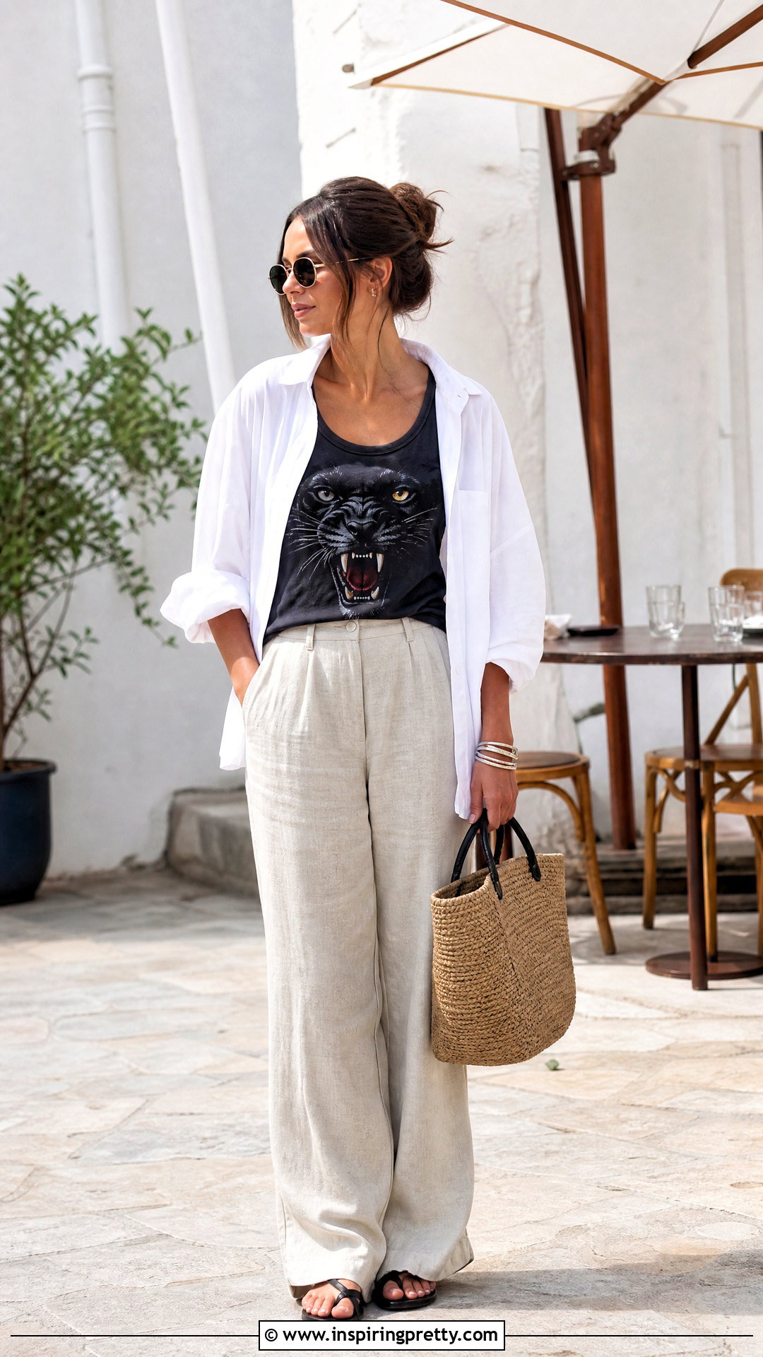 Pantera Tank Top With White Shirt And Linen Pants - 25 pantera tank top outfit ideas