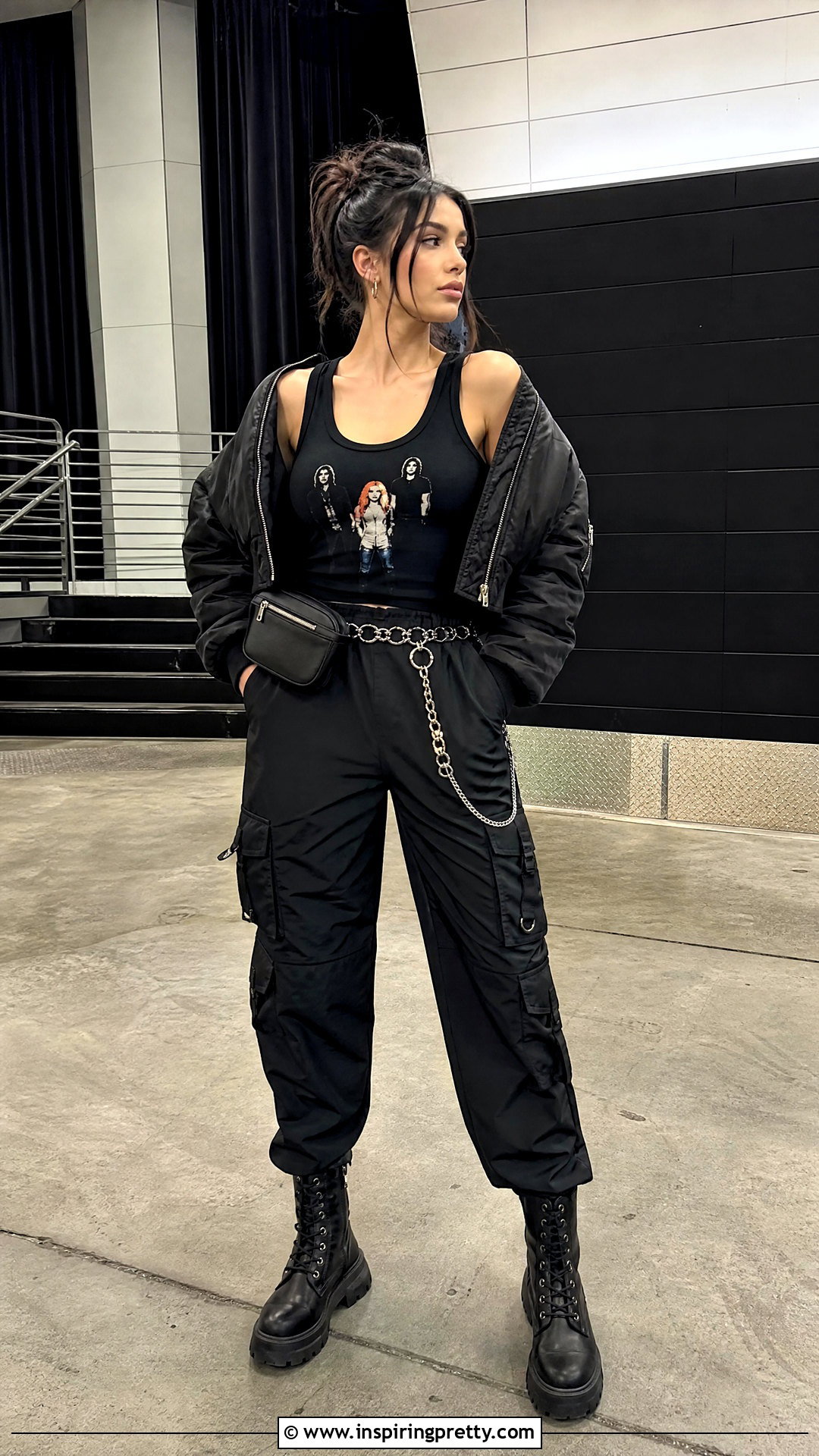 Paramore Tank Top With Black Cargo Pants And Combat Boots - 25 paramore tank top outfit ideas