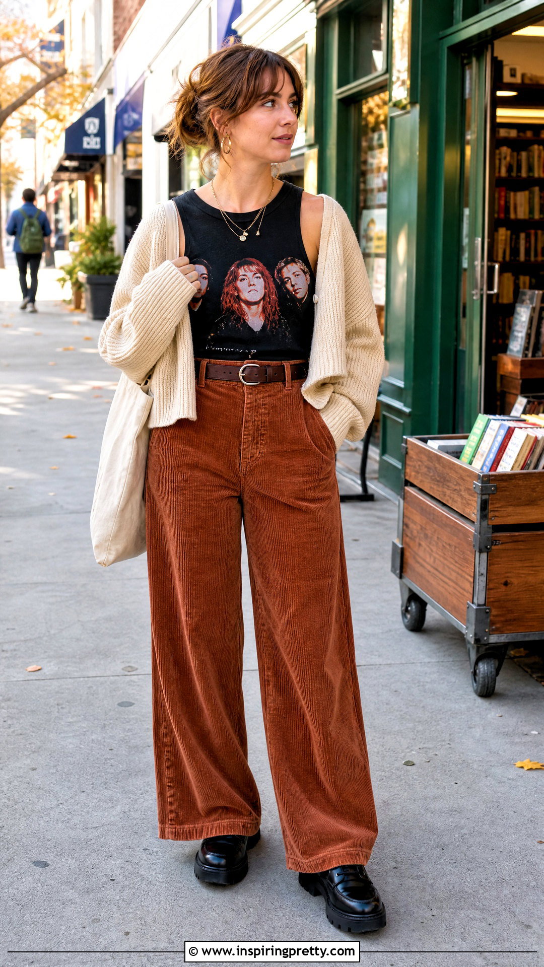 Paramore Tank Top With Corduroy Pants And Cardigan - 25 paramore tank top outfit ideas