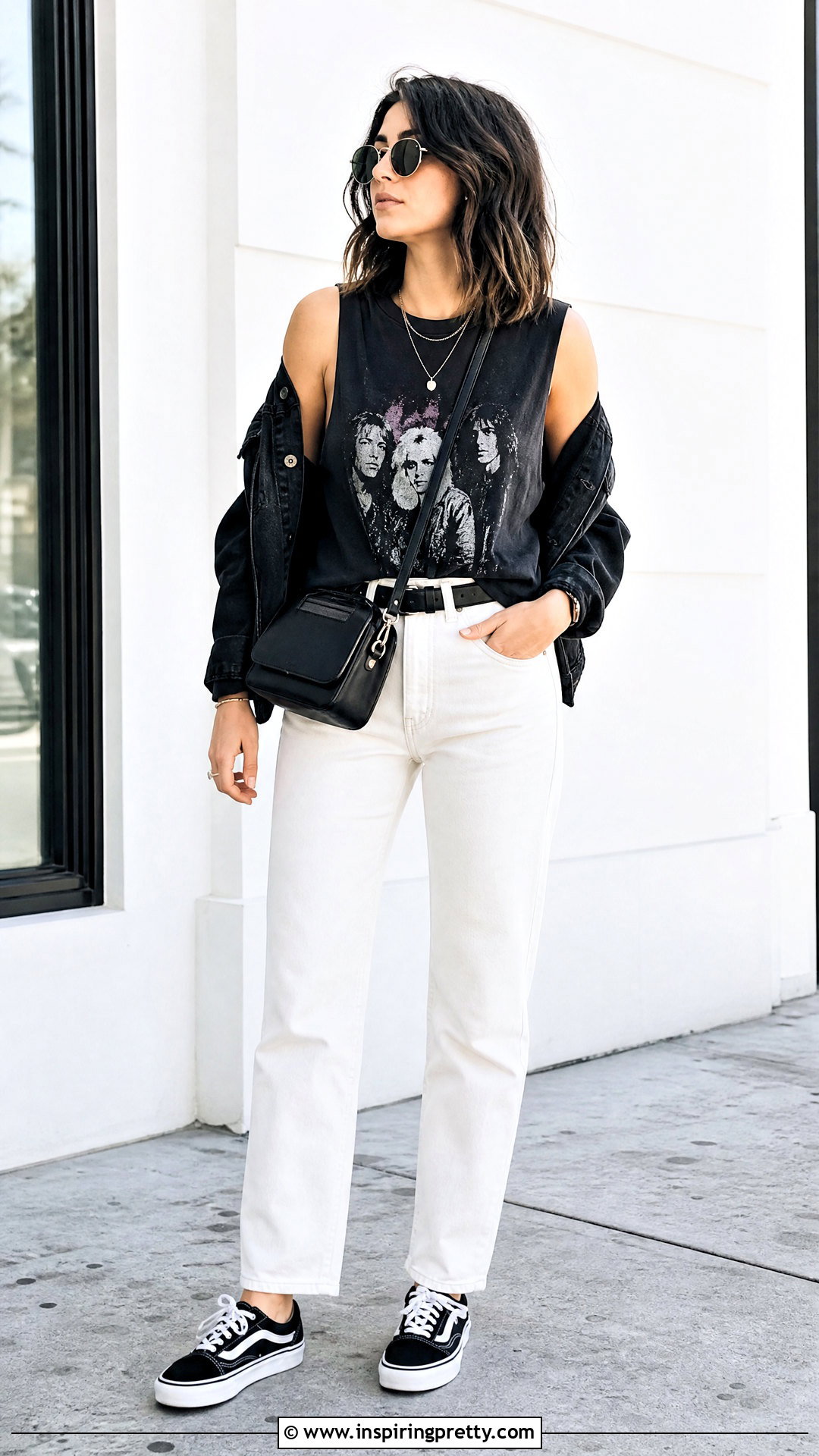 Paramore Tank Top With White Jeans And Black Accessories - 25 paramore tank top outfit ideas
