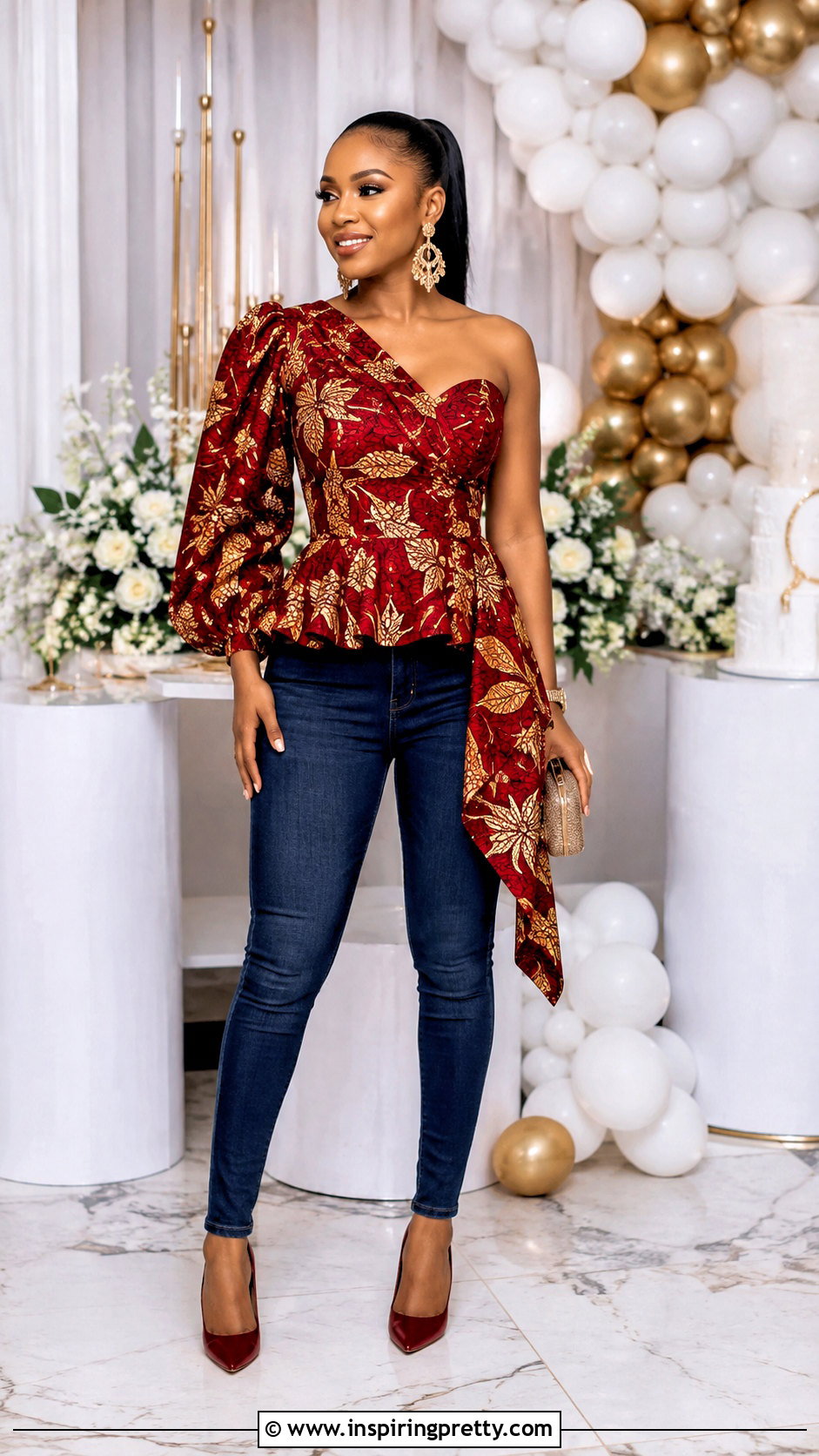 Party Ankara Top With Jeans And Heels - 50 Simple Ankara Tops With Jeans