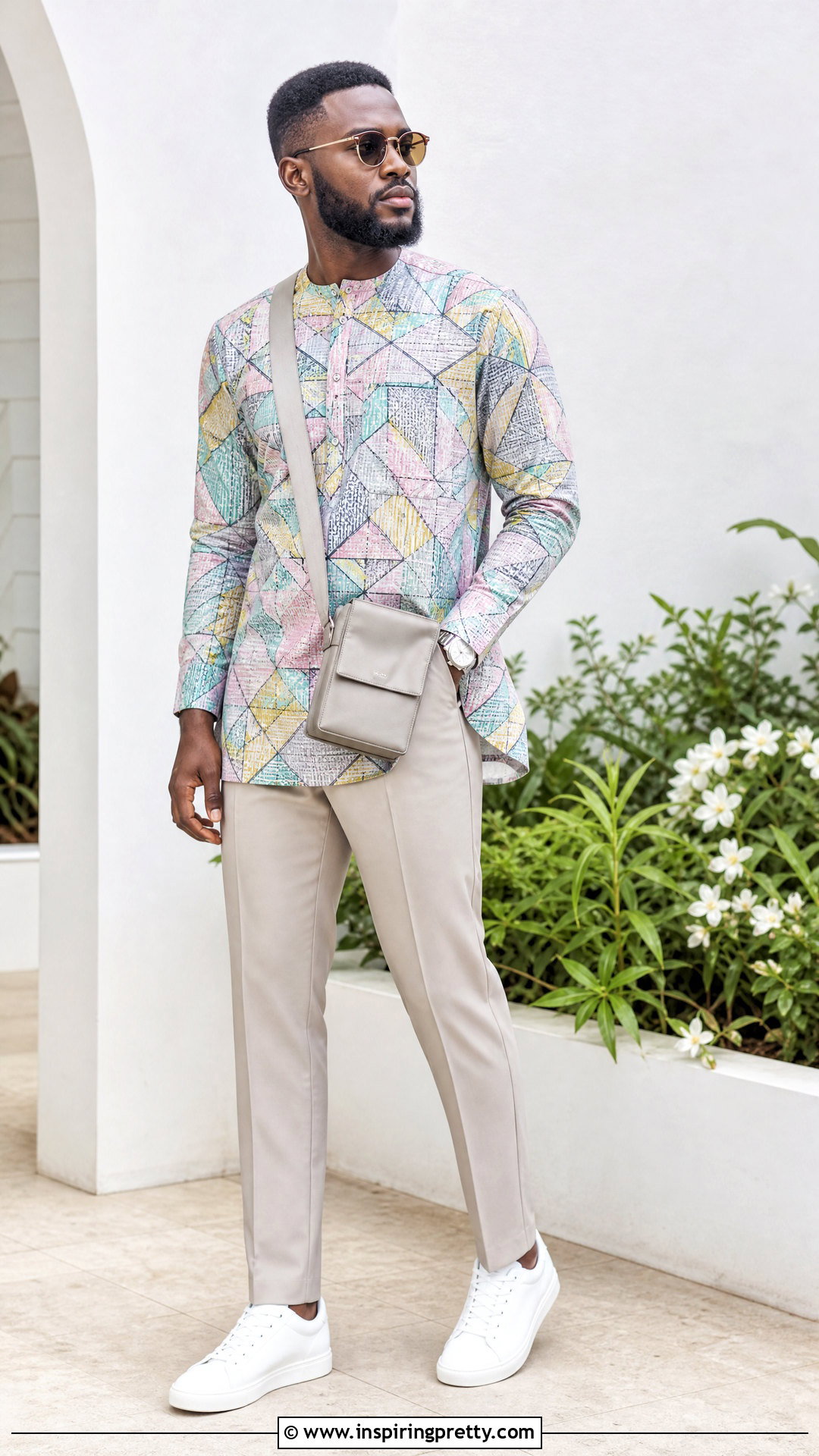 Pastel Ankara Top With Stone Trousers - 50 ankara top for men outfit ideas