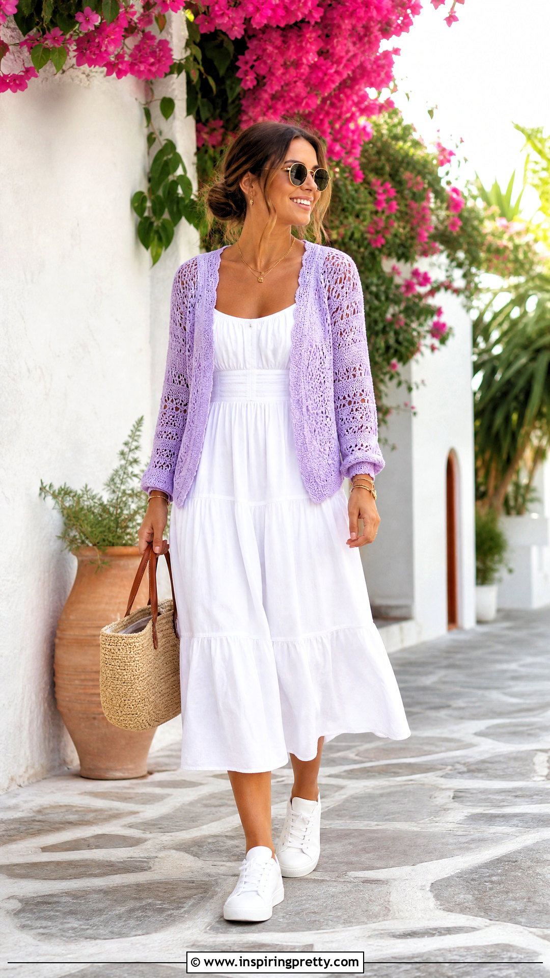 Pastel Crochet Cardigan And White Dress Outfit - 50 top crochet verano ideas
