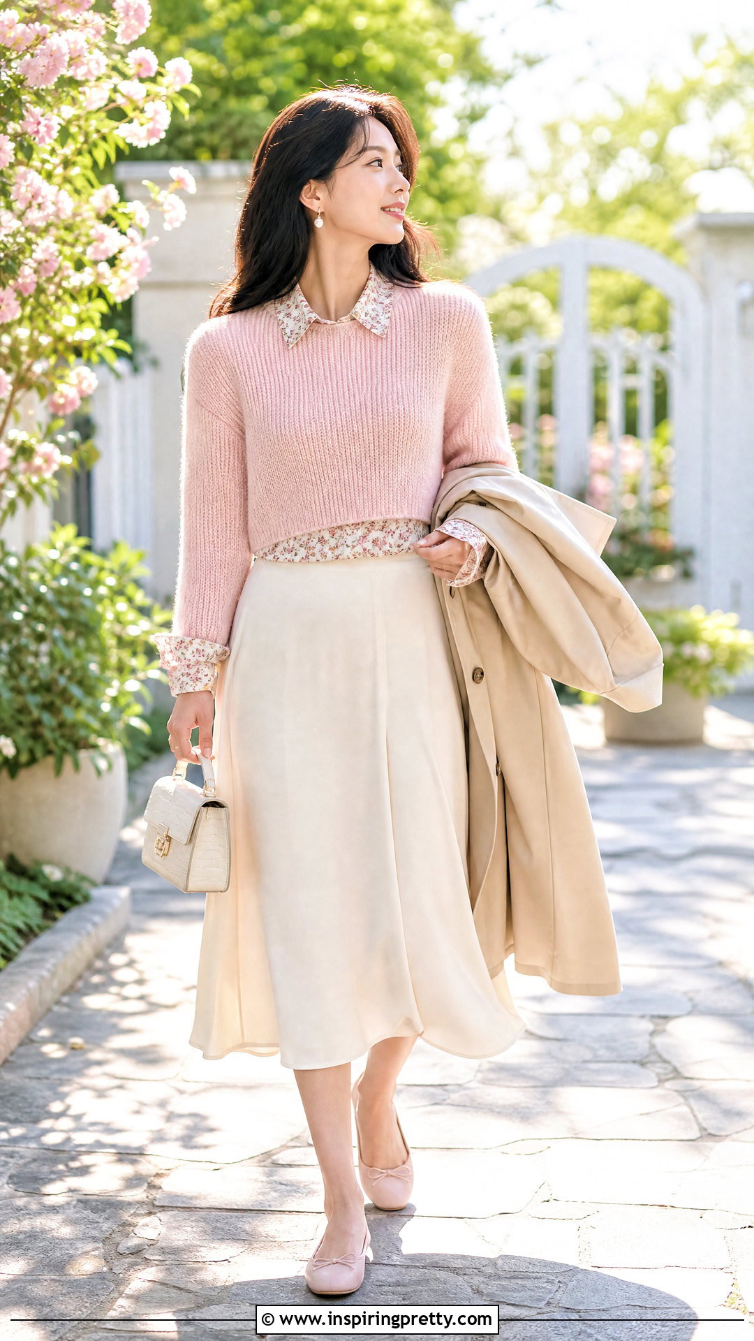 Pastel Crop Sweater Over Floral Blouse Outfit - 25 Crop Top With Top Underneath outfit ideas