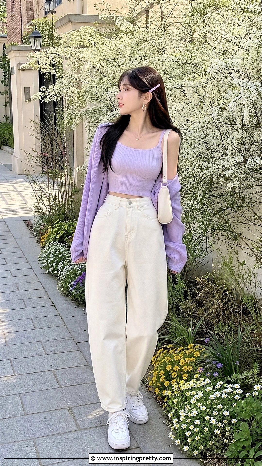 Pastel Crop Top With Cream Jeans Outfit - 50 crop top outfits korean styles