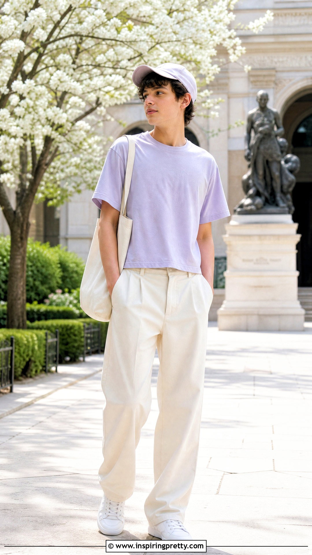 Pastel Crop Top With Cream Trousers - 50 boys in crop tops outfit ideas