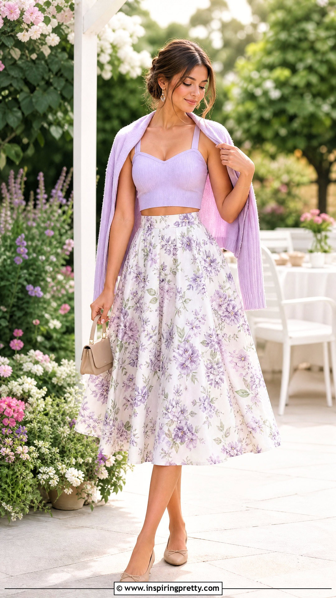 Pastel Crop Top With Floral Skirt - 50 crop top outfits