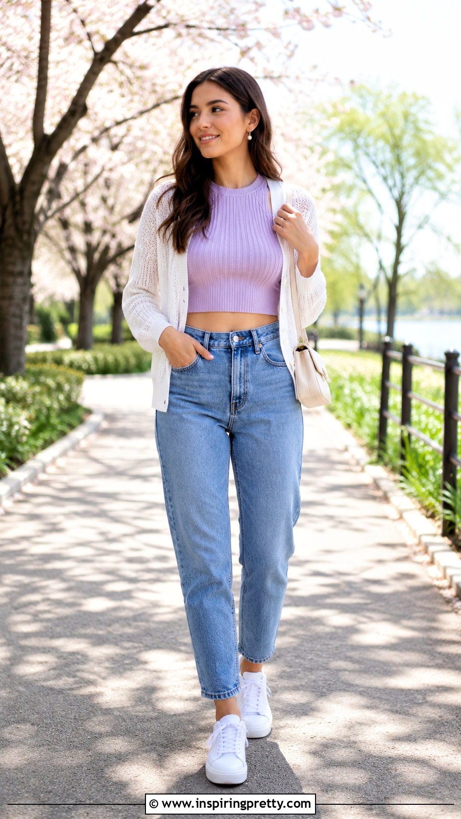 Pastel Crop Top With Mom Jeans - 50 jean crop top outfit ideas