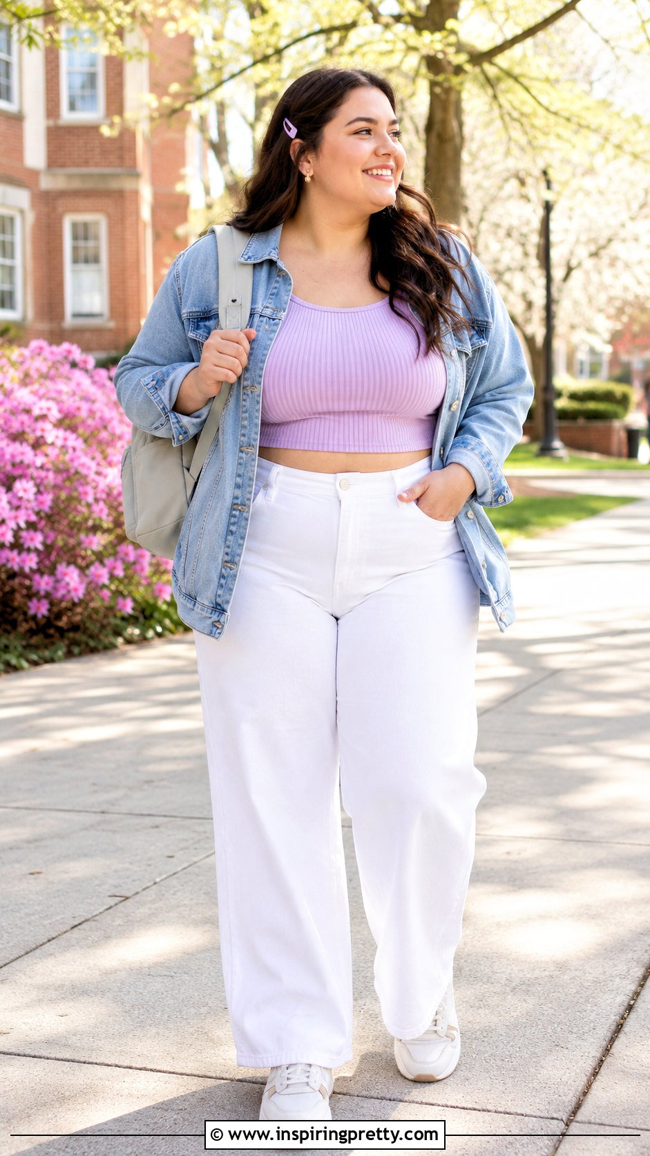Pastel Crop Top With White Wide Leg Jeans - 20 cute crop tops for school outfit ideas