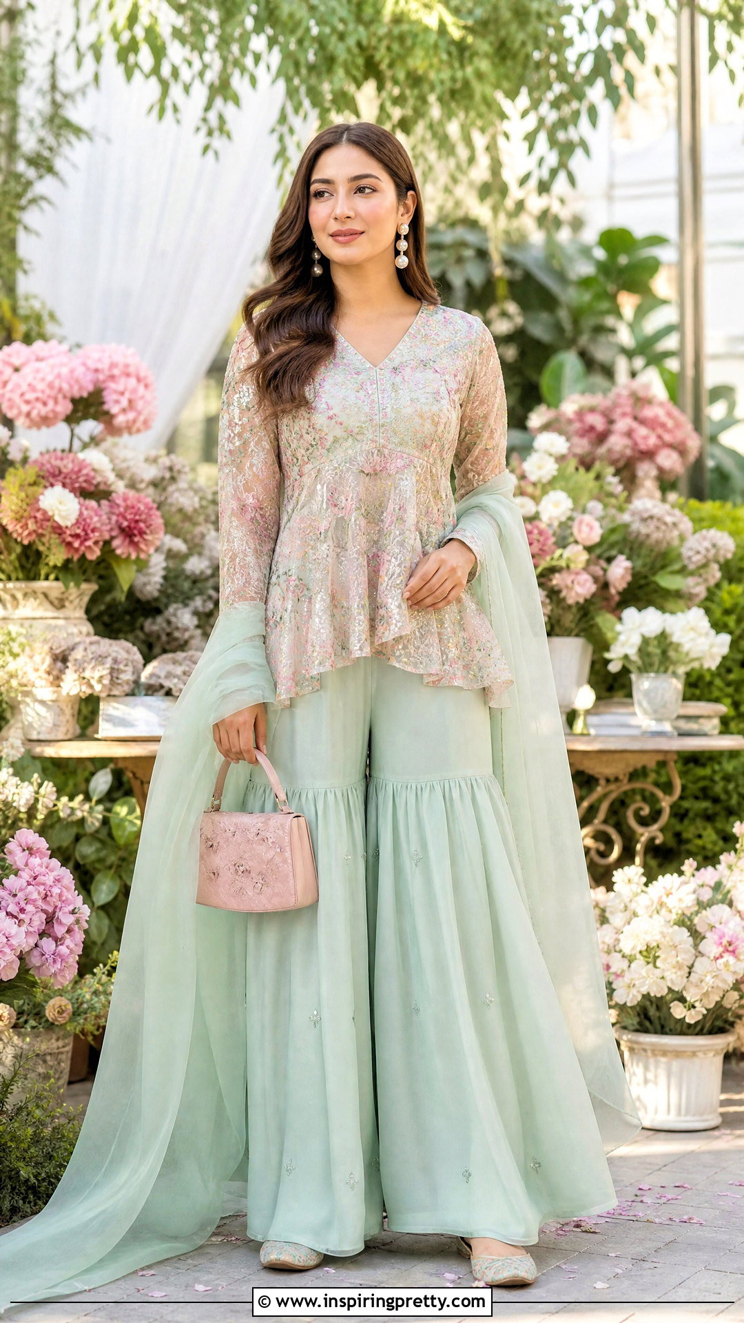 Pastel Floral Peplum Top With Sharara - 50 peplum top with sharara outfit ideas