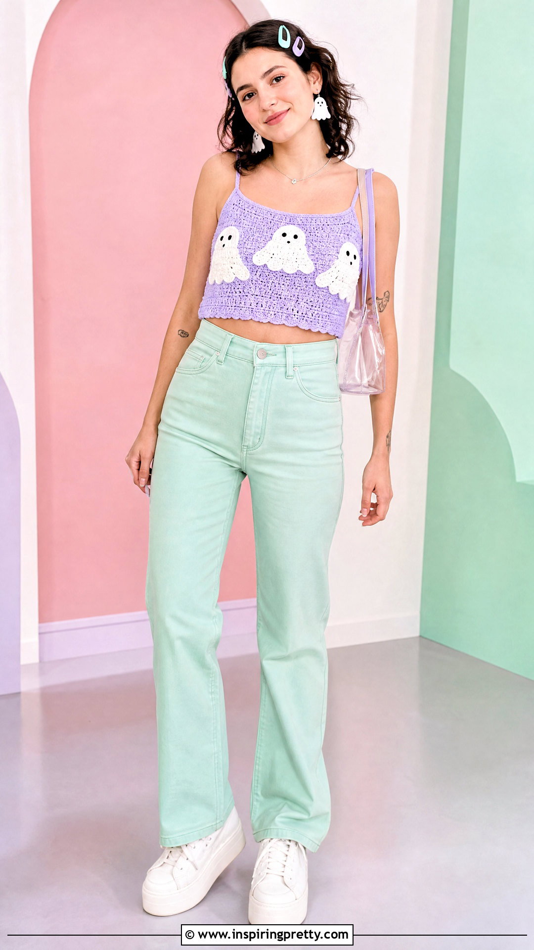 Pastel Ghost Halloween Crochet Crop Top Outfit - 25 halloween crop top crochet outfit ideas