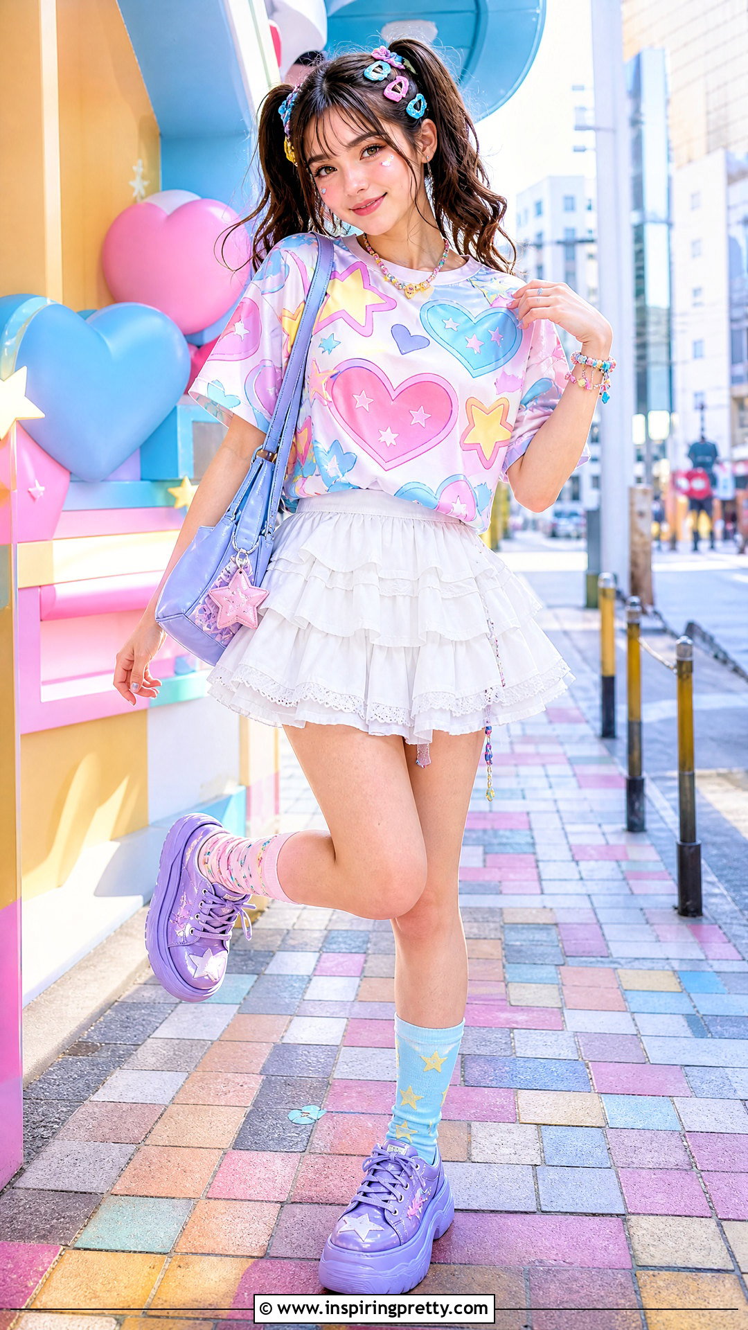 Pastel Graphic Cutecore Top With Layered Skirt - 50 Cutecore Top outfit ideas