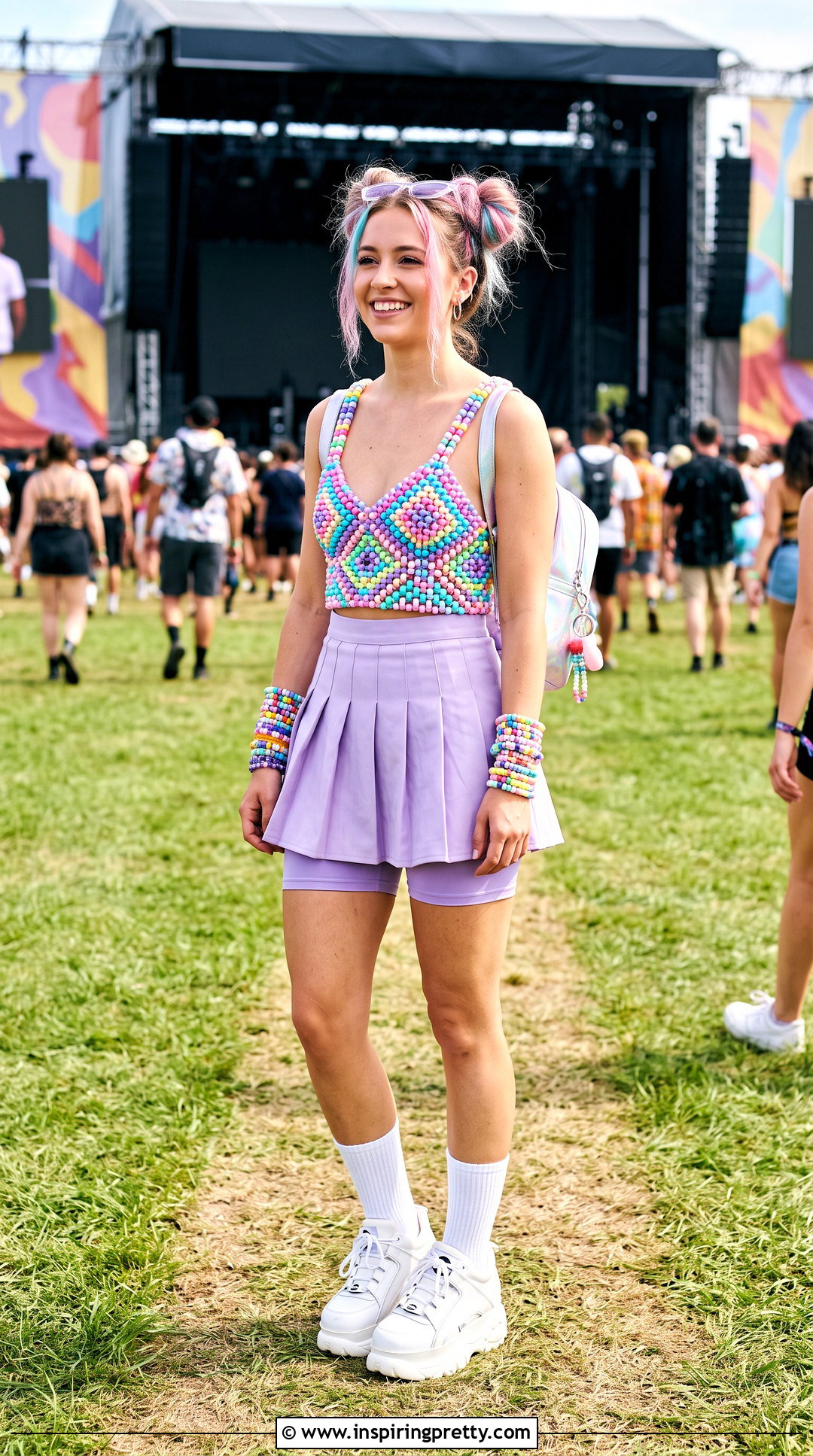 Pastel Kandi Top With Pleated Mini Skirt - 50 kandi top outfit ideas