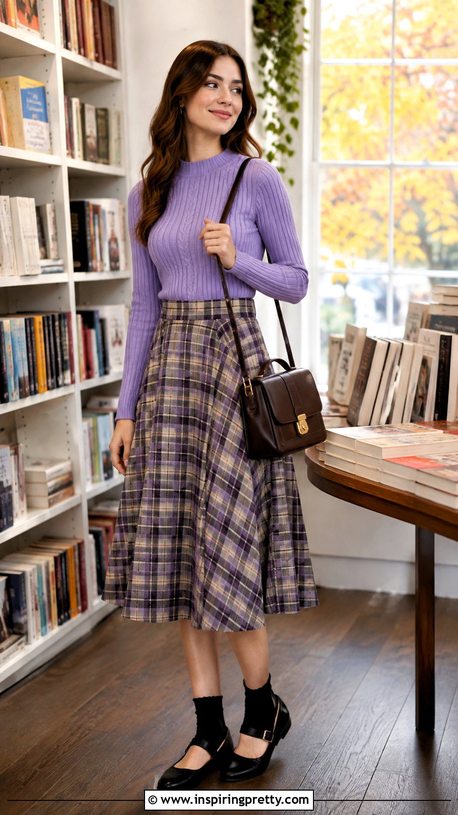 Pastel Knit Top With Plaid Skirt - 50 girly tops outfit ideas