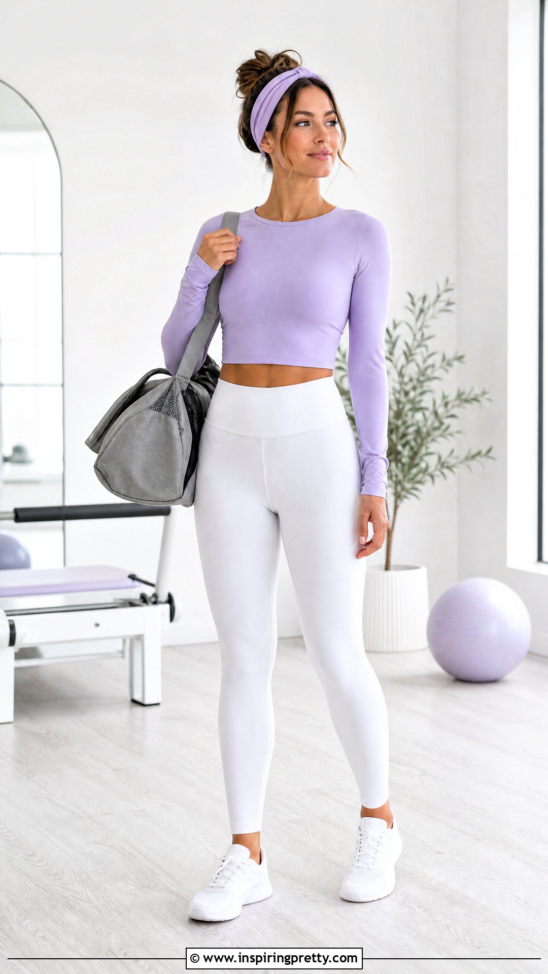 Pastel Long Sleeve Crop Top With White Leggings - 25 Long Sleeve Crop Top Workout outfit ideas