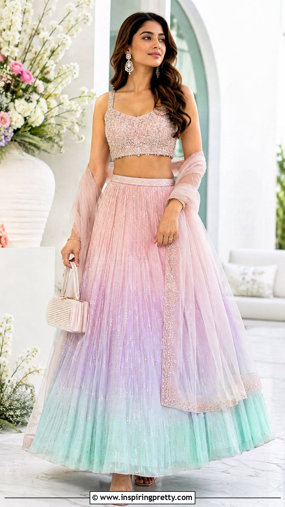 Pastel Ombre Lehenga Crop Top Outfit - 50 party wear lehenga crop tops outfit ideas