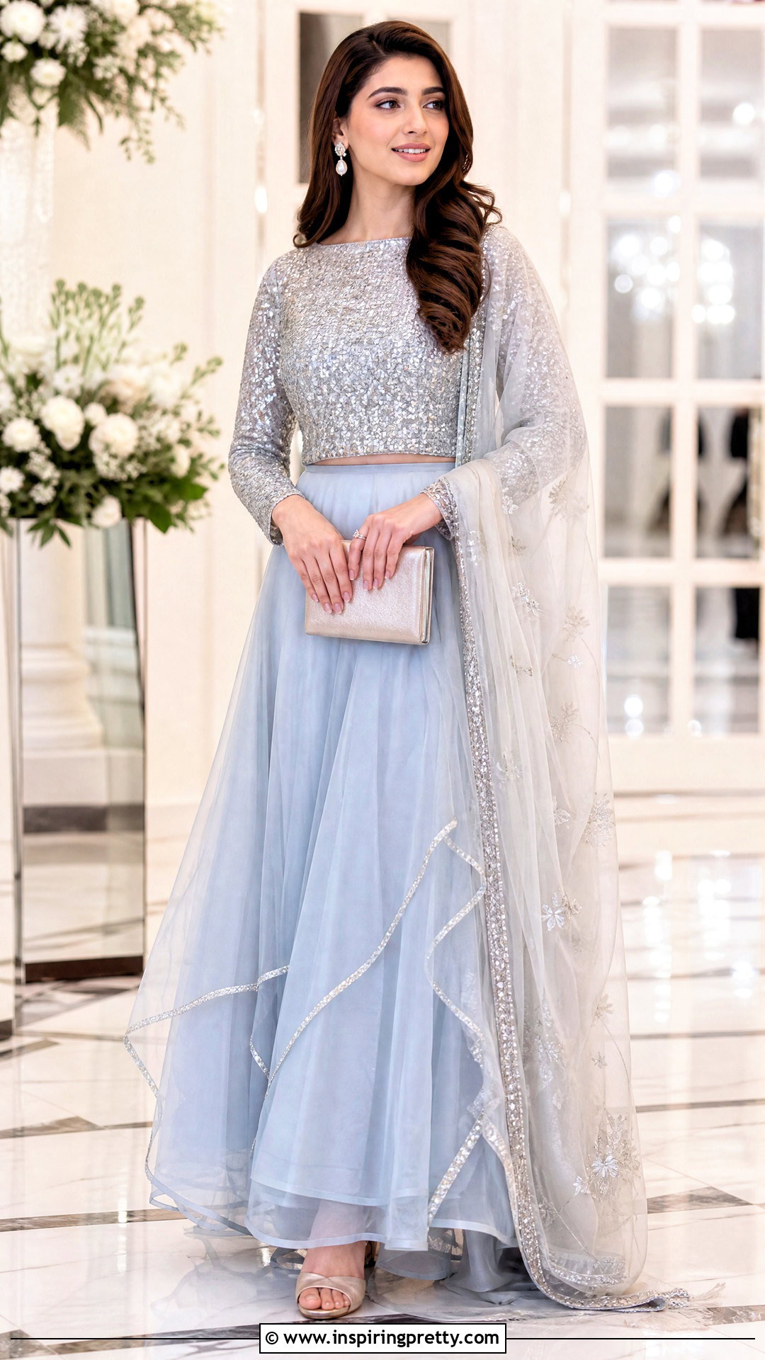 Pastel Organza Skirt With Sequin Top - 50 skirt top indian outfit traditional ideas