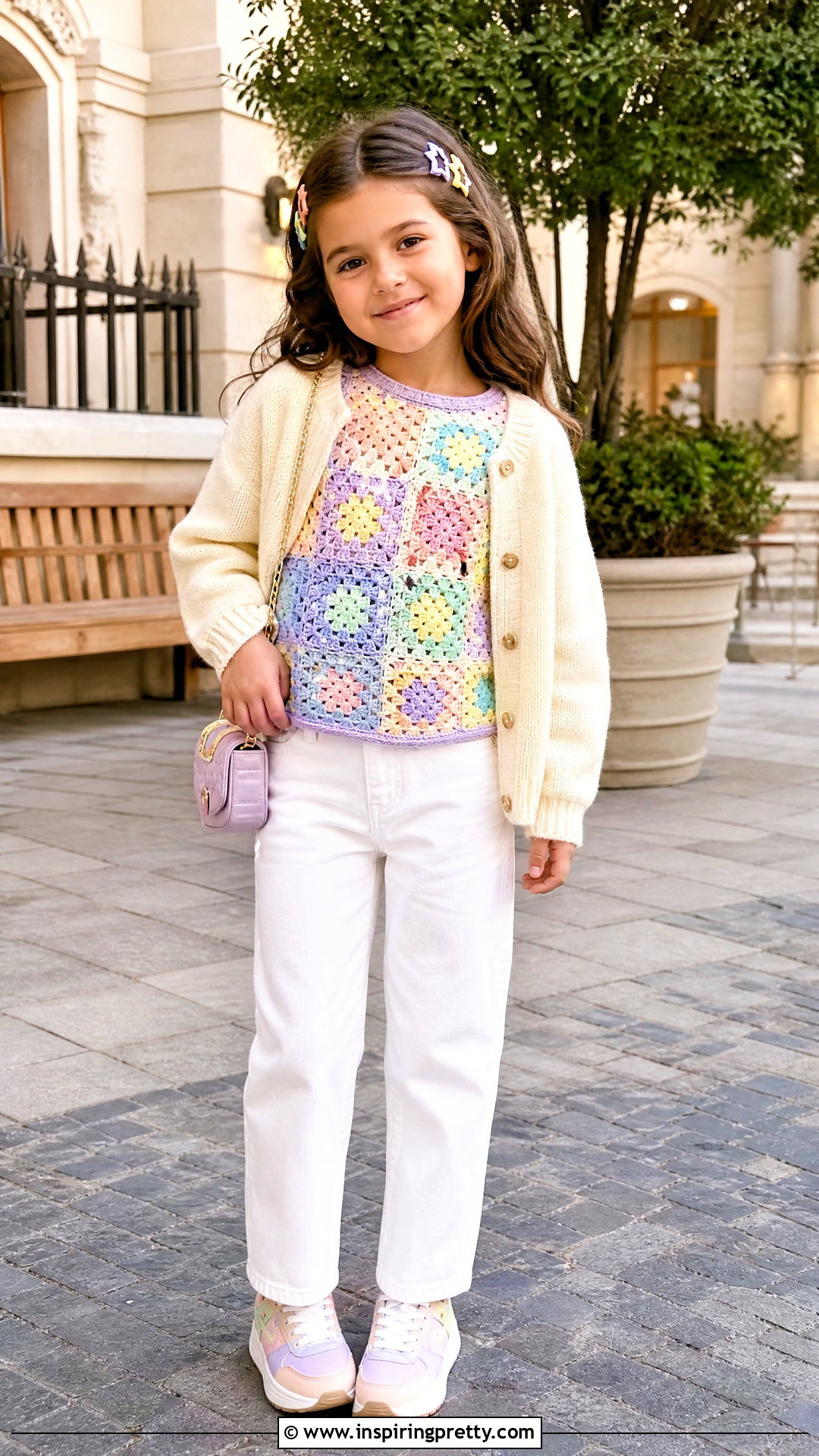 Pastel Patchwork Crochet Top With White Jeans - 50 top de croche infantil ideas