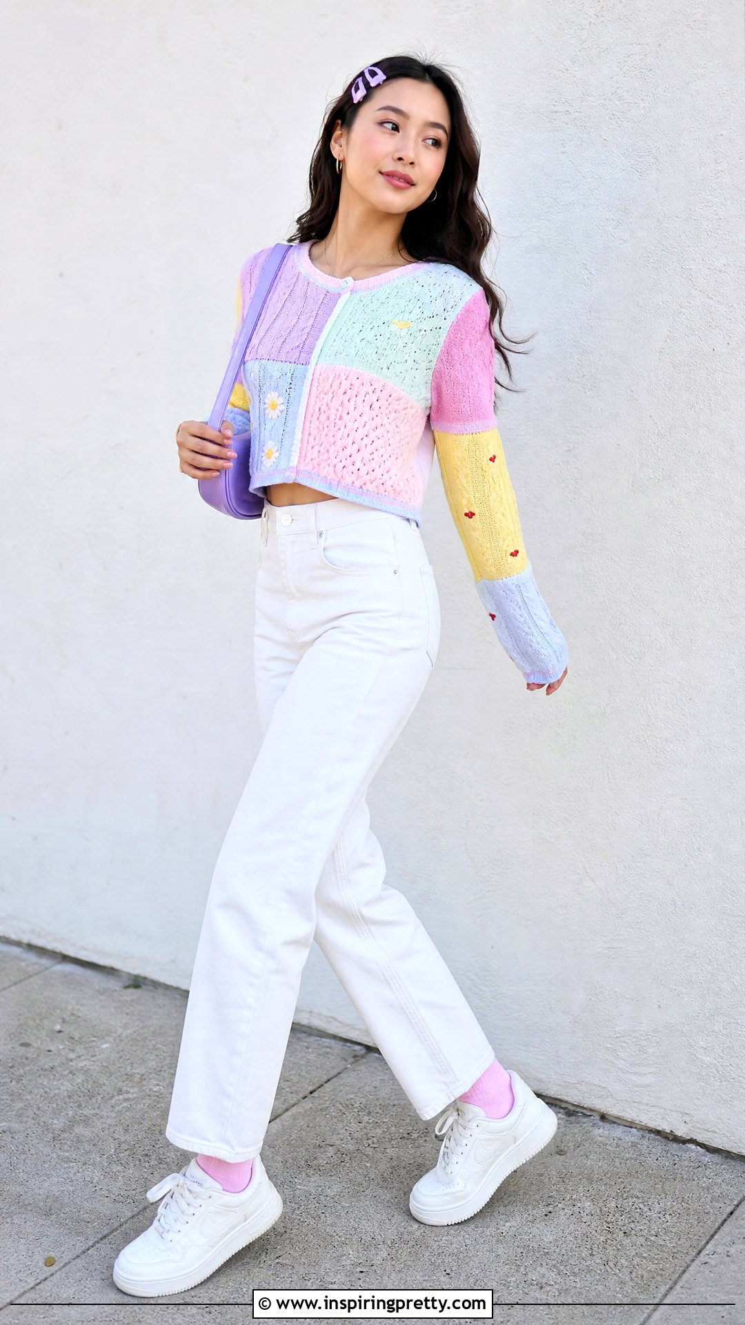 Pastel Patchwork Cutecore Top With White Jeans - 50 Cutecore Top outfit ideas