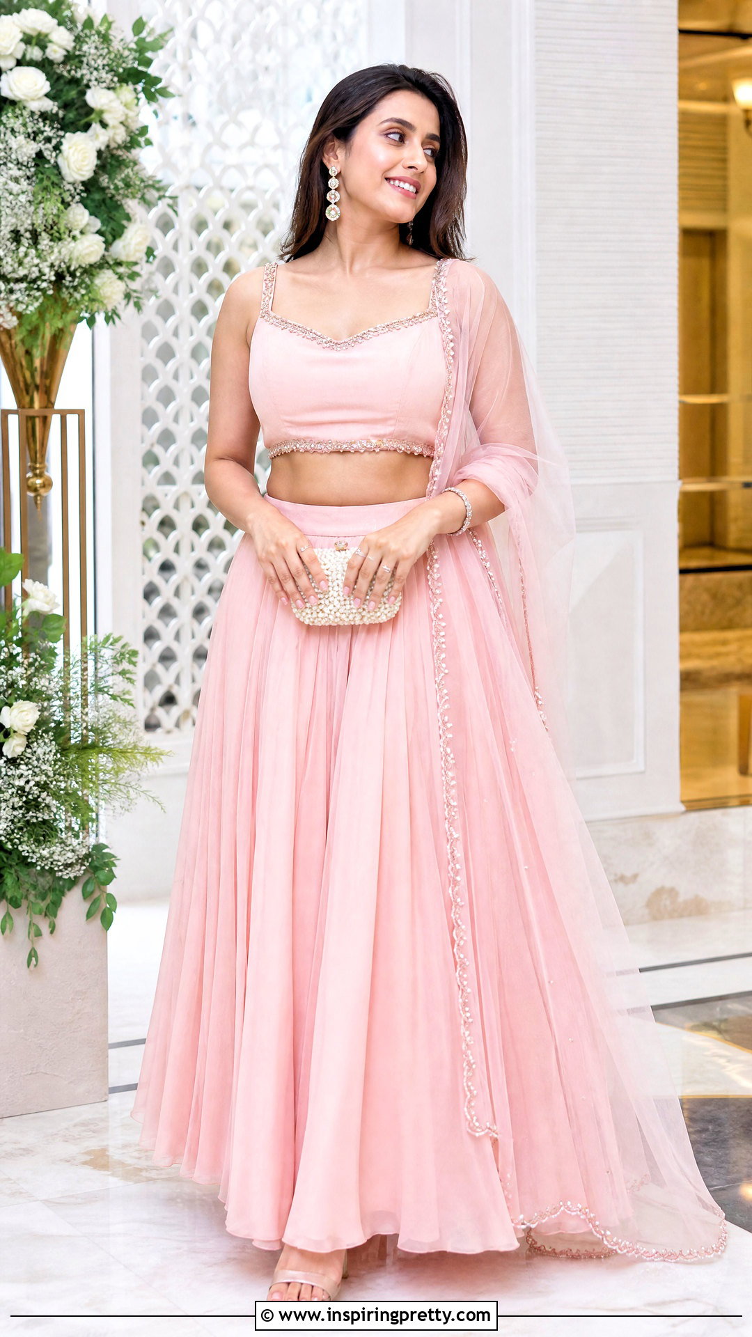 Pastel Pink Crop Top Lehenga - 20 crop top lehenga simple outfit ideas