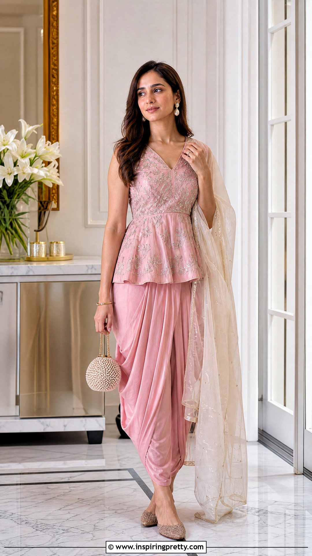 Pastel Pink Indian Peplum Top With Tulip Pants - 50 indian peplum top outfits