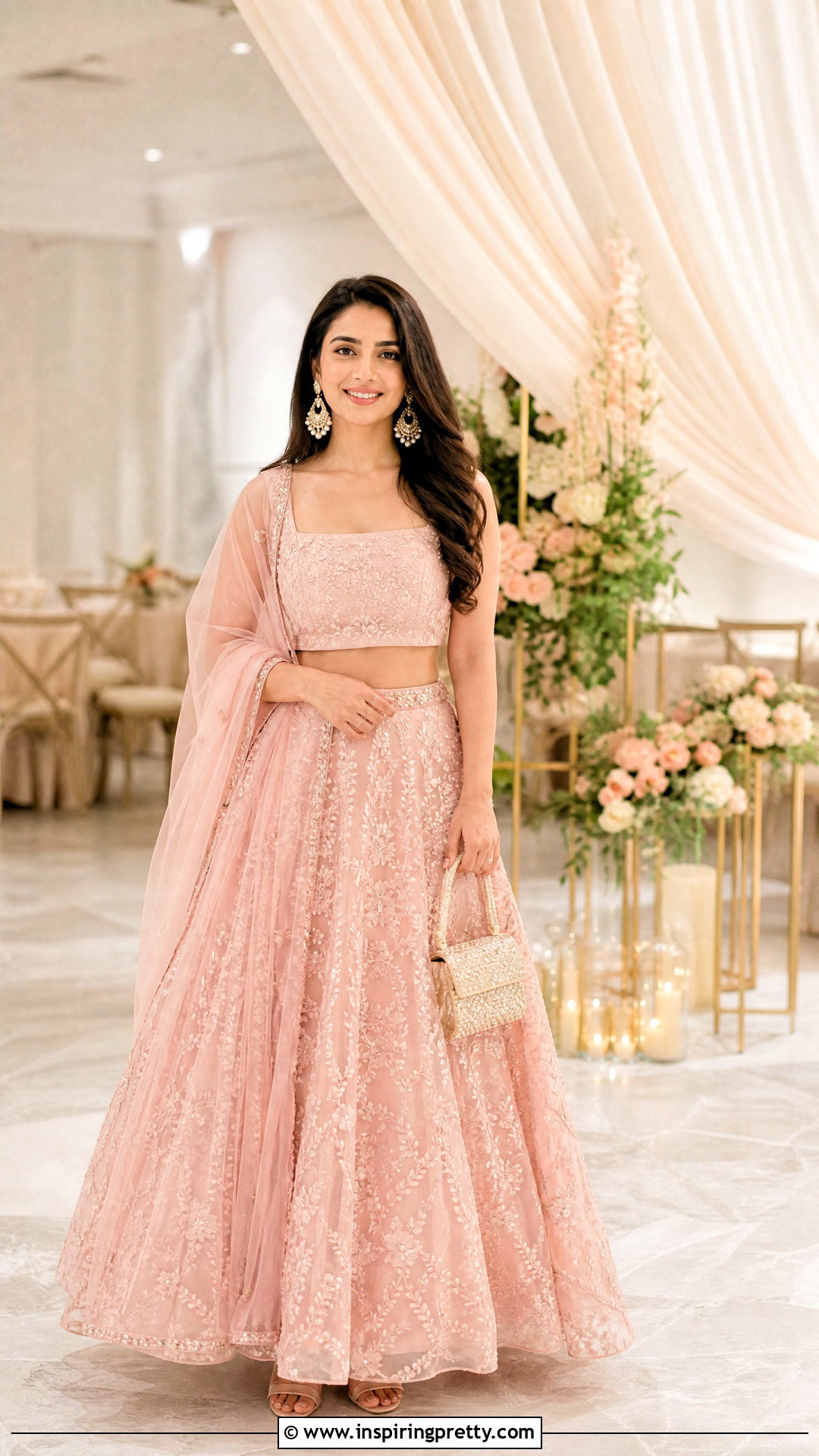 Pastel Pink Lehenga Crop Top Outfit - 25 lahnga crop top outfit ideas