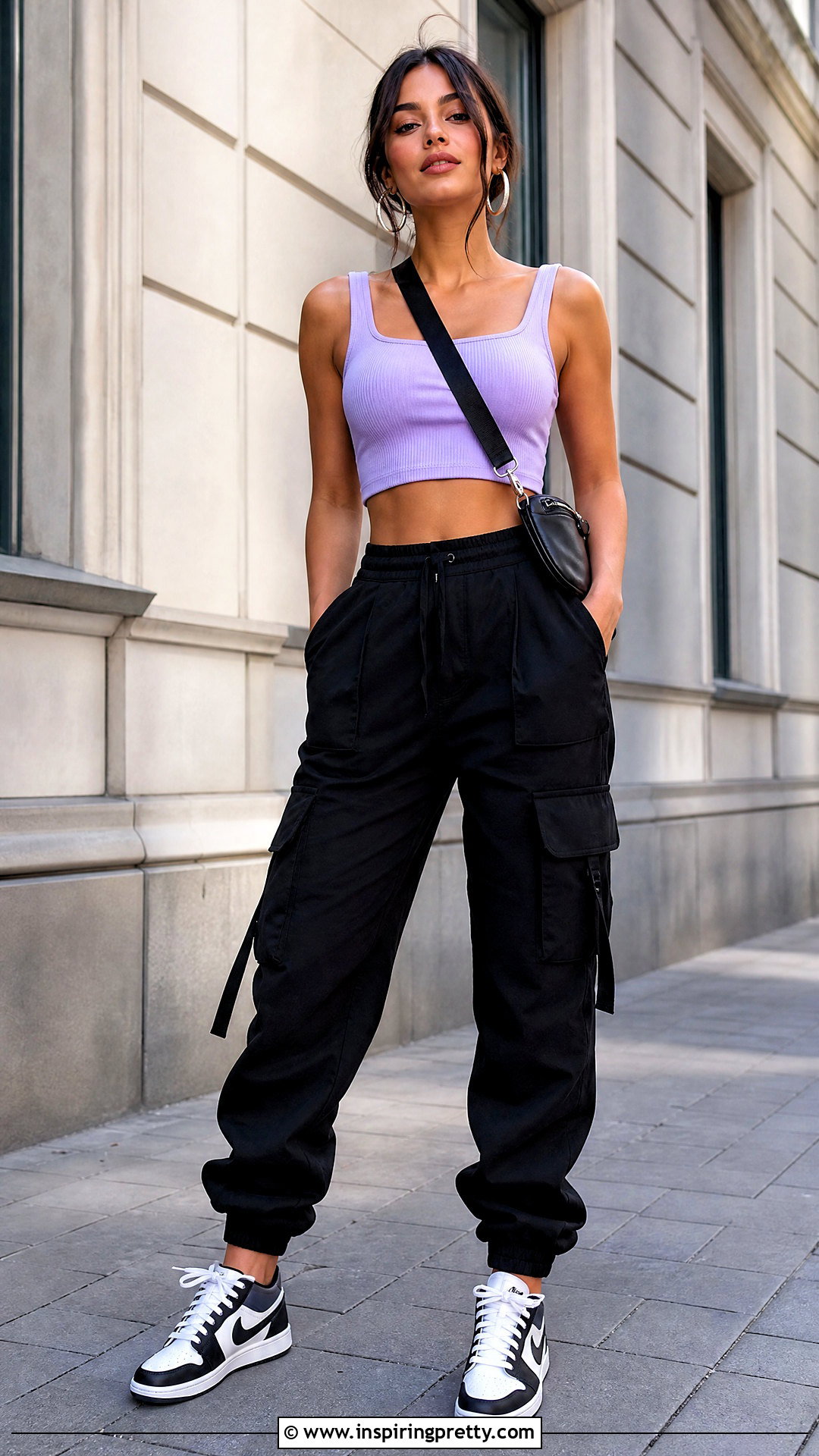 Pastel Purple Crop Top With Black Cargo Pants - 25 Pastel Purple Crop Top outfit ideas