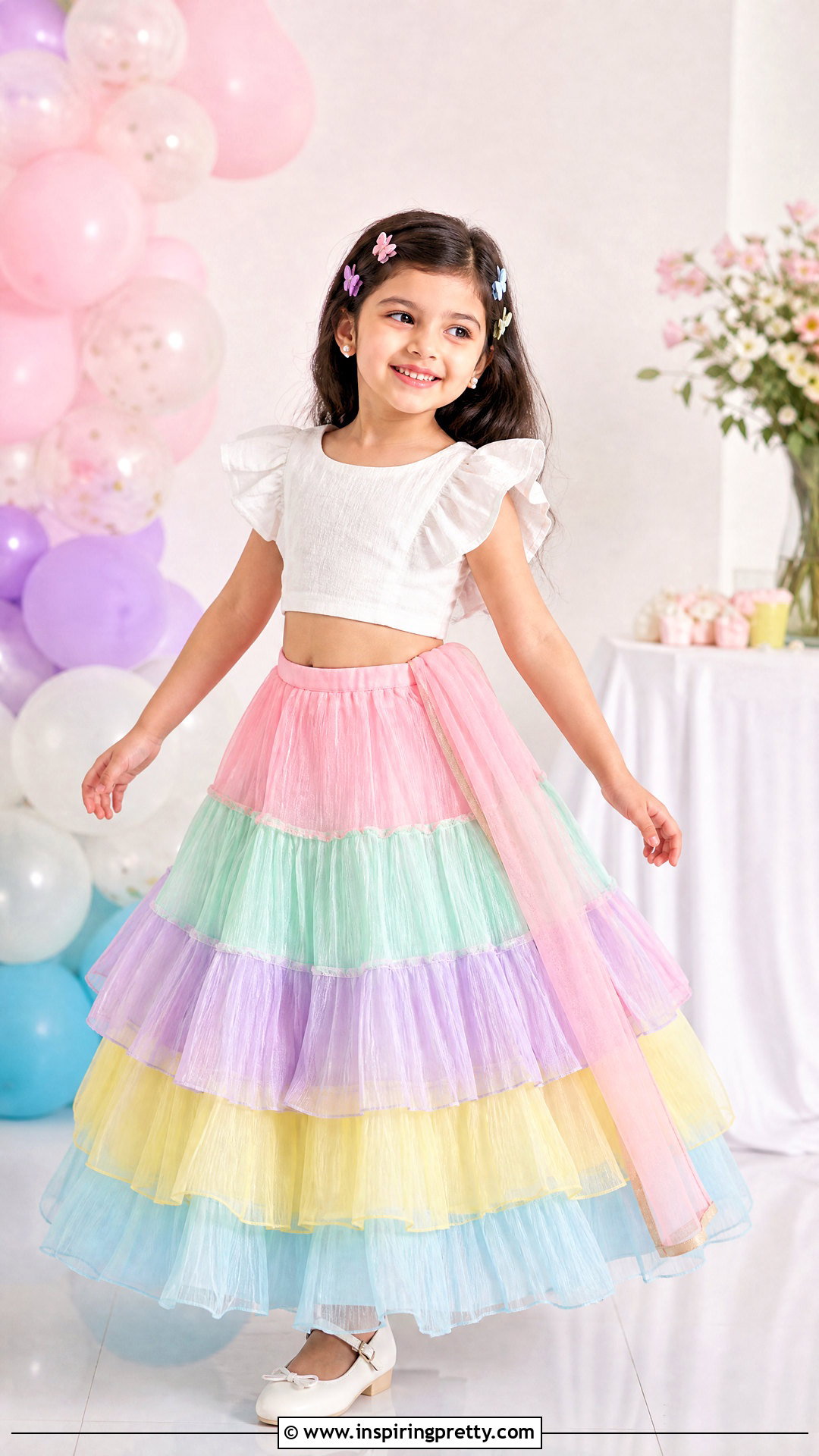 Pastel Rainbow Kids Crop Top Lehenga - 50 kids crop top lehenga designs