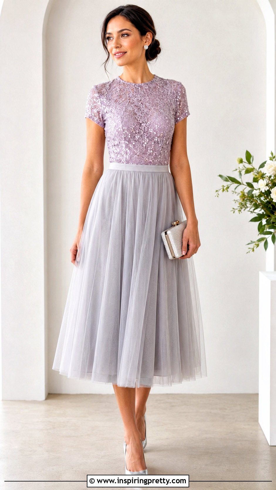 Pastel Sequin Top With Tulle Midi Skirt - 20 pastel sequin top outfit ideas