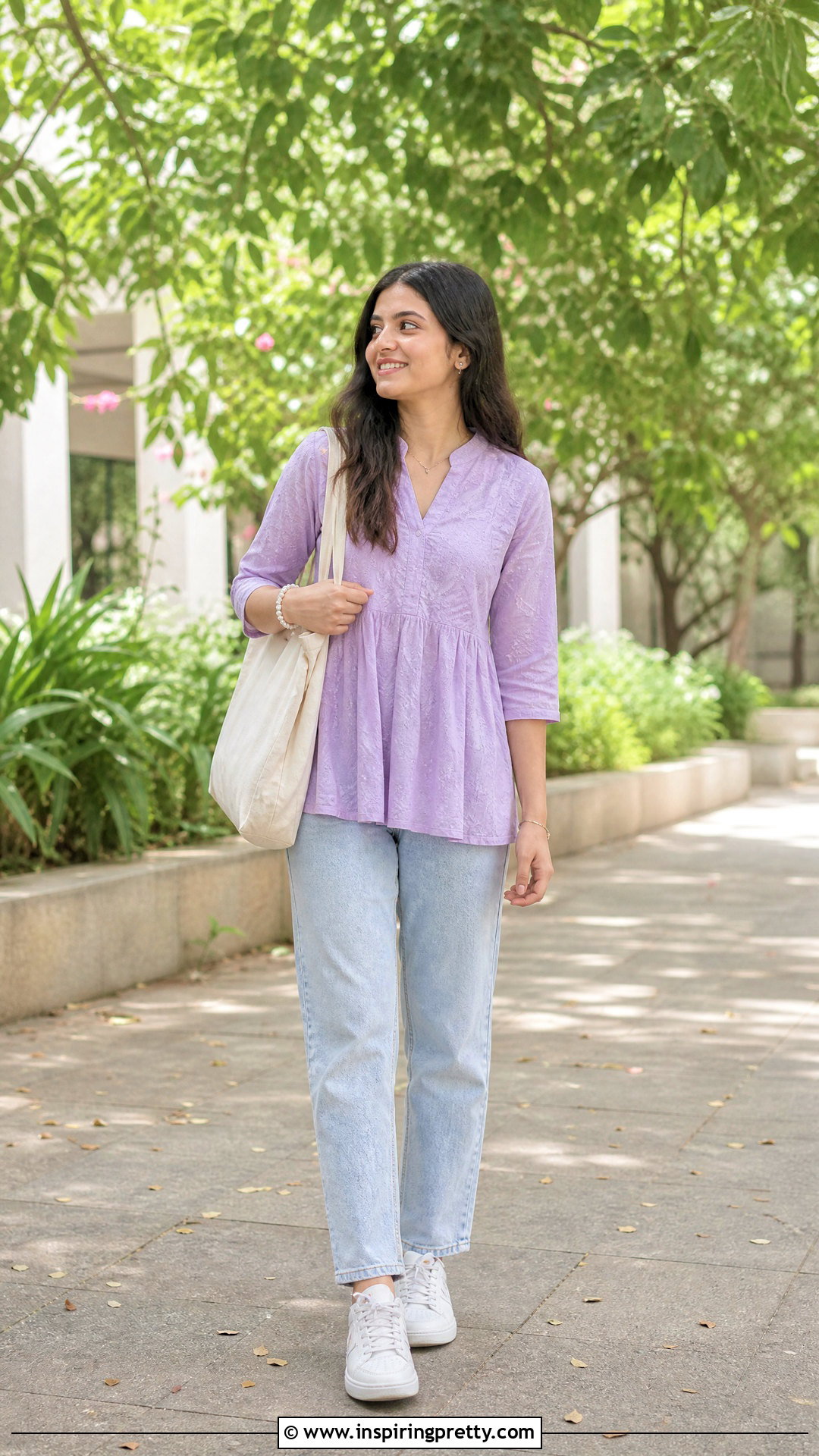 Pastel Short Kurti With Mom Jeans - 50 short kurti top outfit ideas