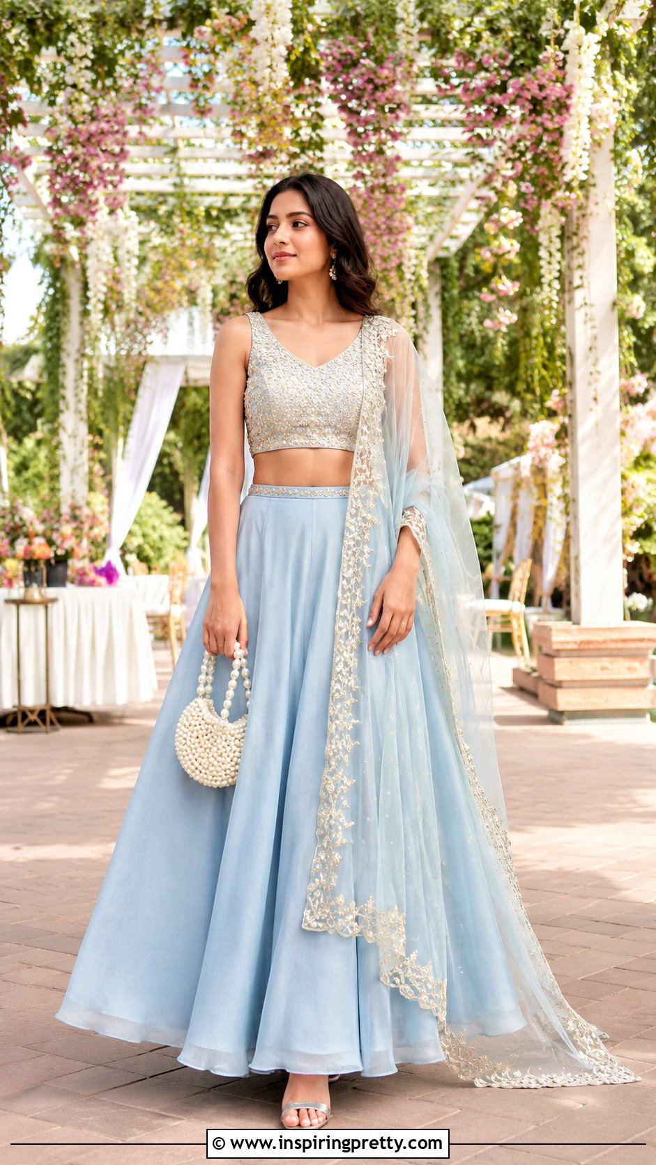 Pastel Skirt And Embroidered Crop Top For Day Wedding - 20 skirt crop top outfit indian weddings