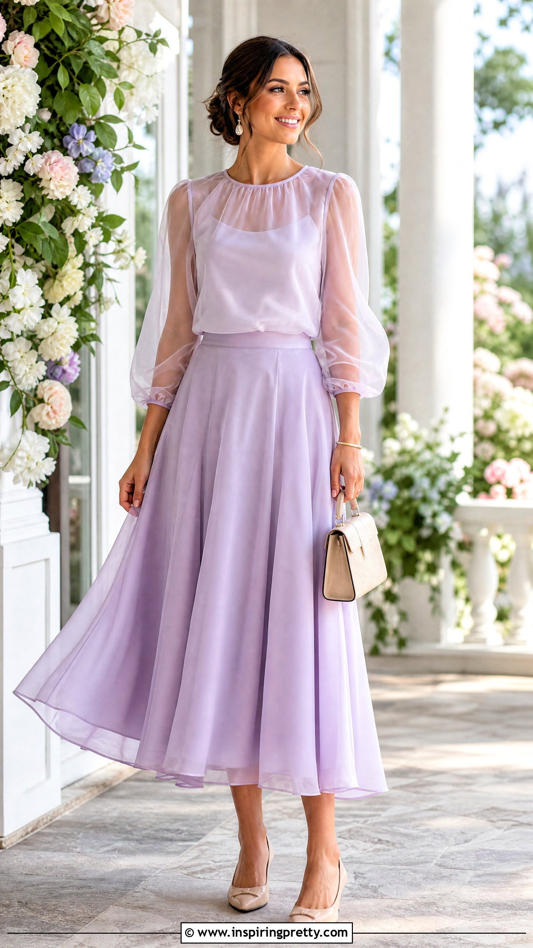 Pastel Skirt And Organza Blouse Outfit - 50 traditional skirt and top outfit ideas