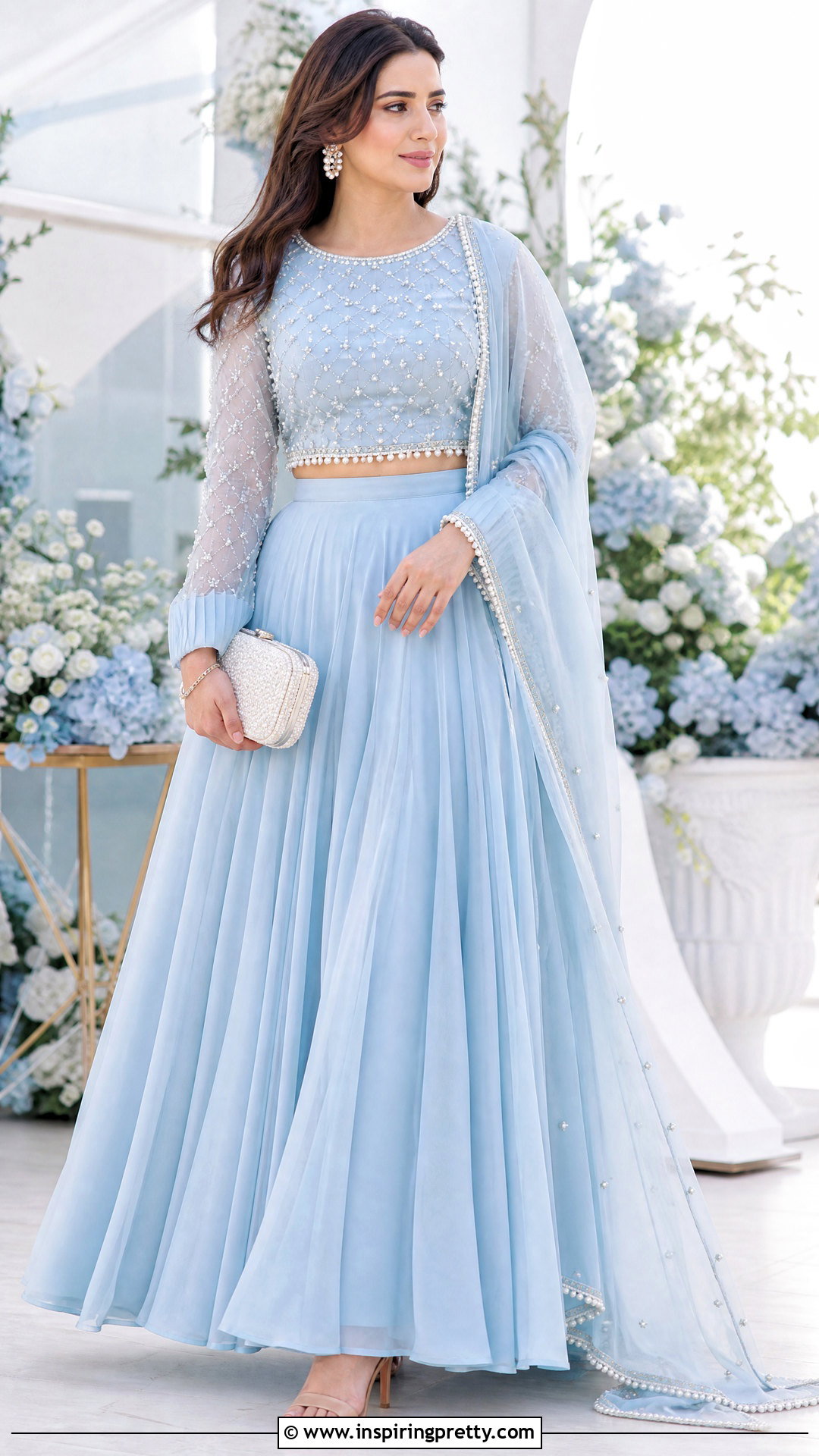 Pastel Skirt And Pearl Blouse - 50 skirt and top traditional outfit ideas