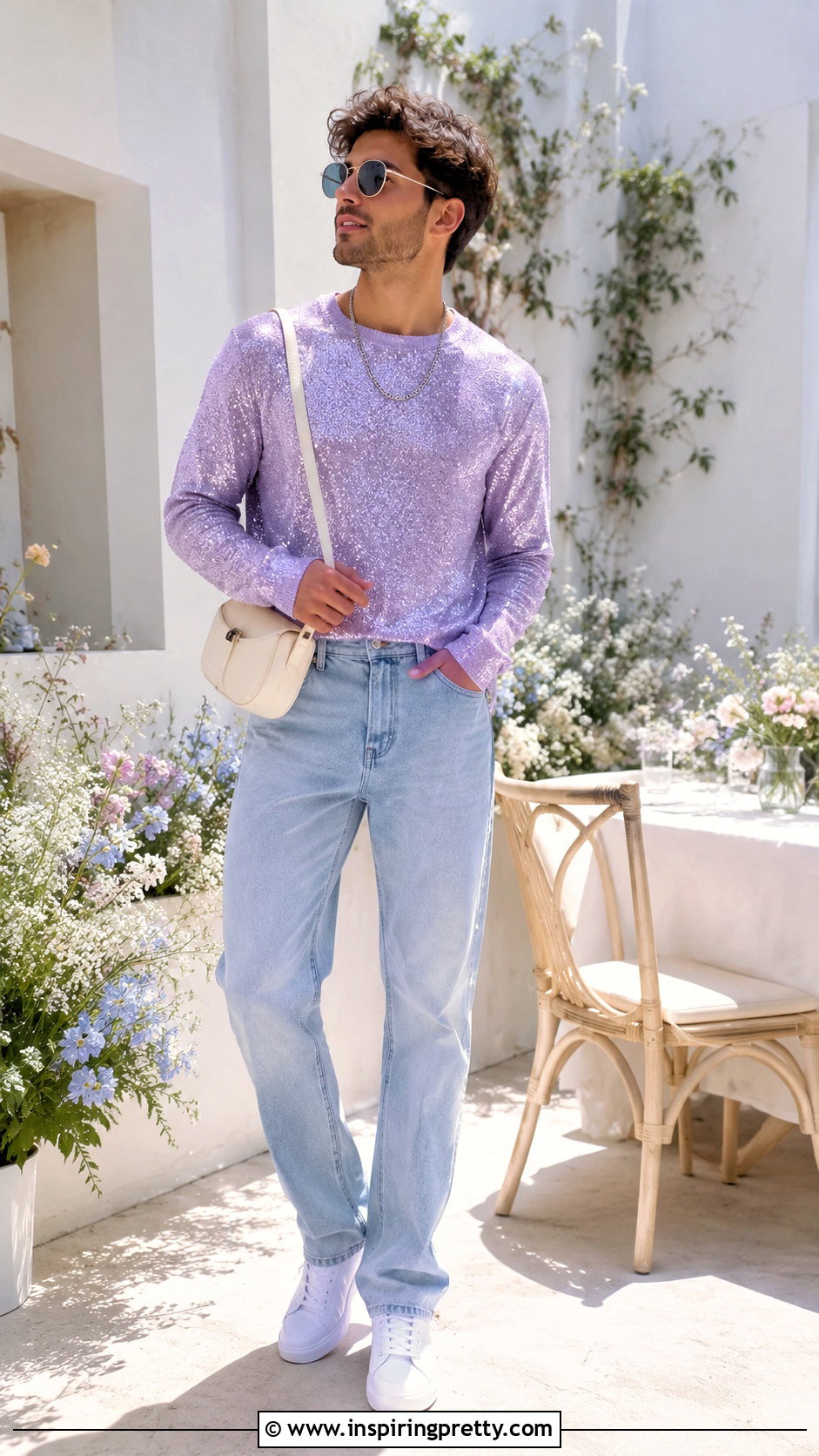 Pastel Sparkly Top With Light Wash Jeans - 20 Mens Sparkly Tops