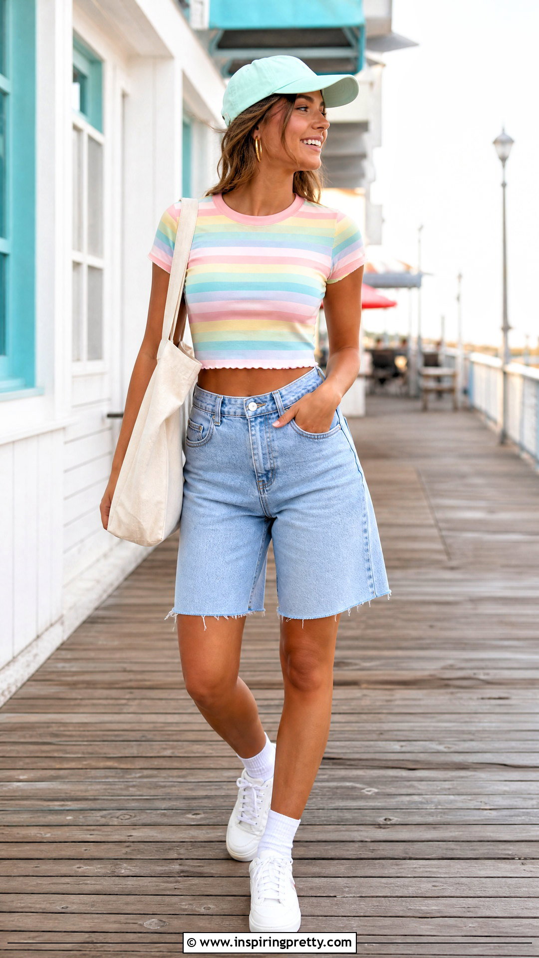Pastel Striped Crop Top With Denim Shorts - 20 pastel crop tops collections