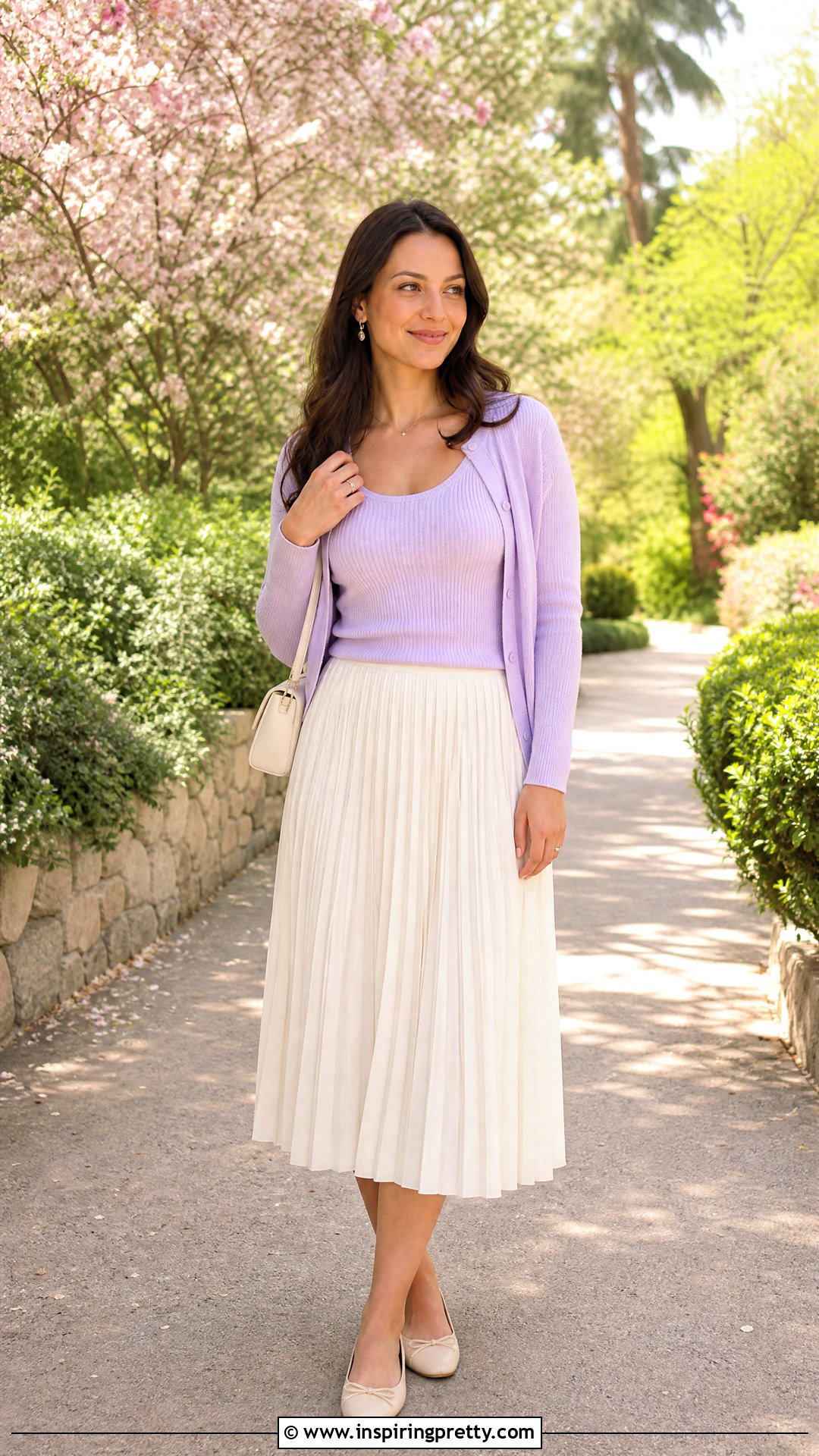 Pastel Sweater Tank Top With Pleated Skirt - 50 sweater tank top outfit ideas