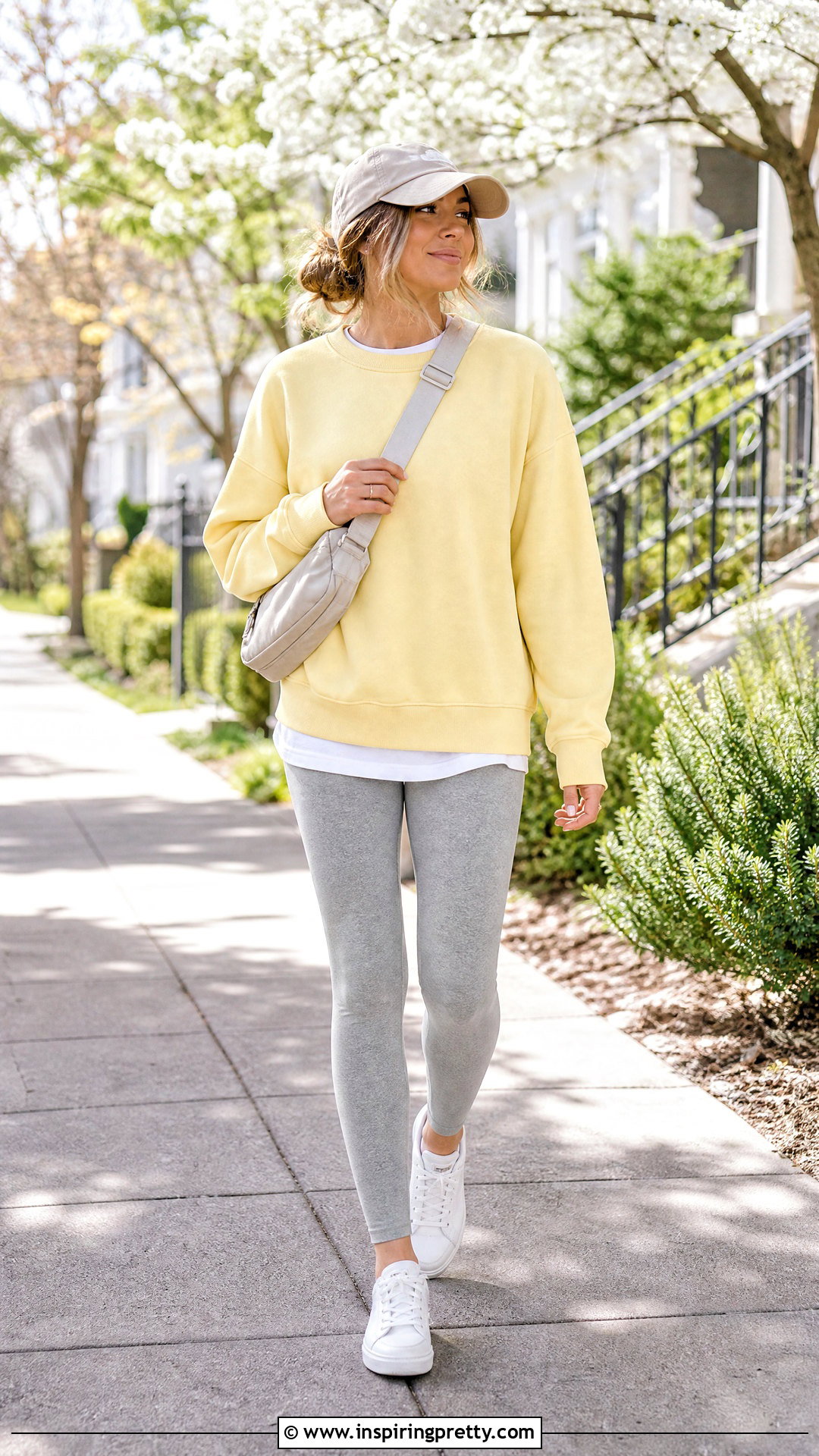 Pastel Sweatshirt With Gray Leggings - 20 spring tops to wear with leggings