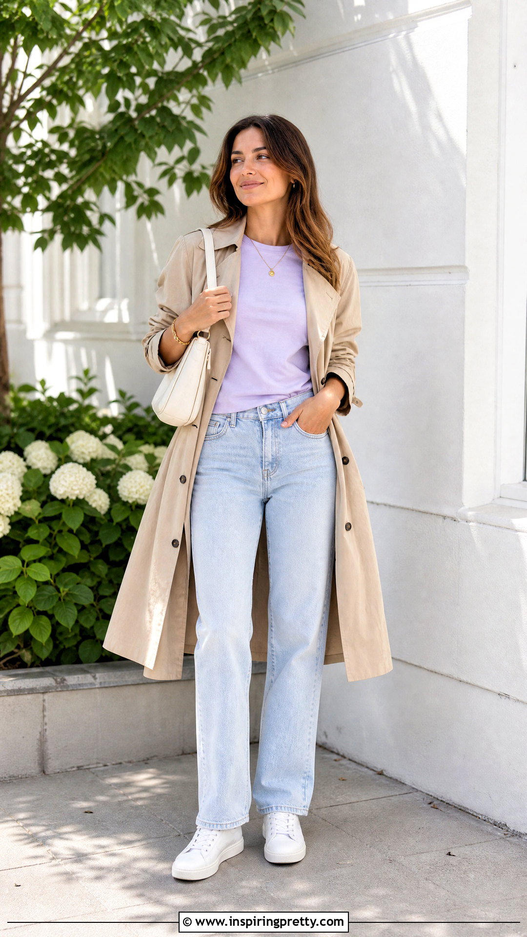 Pastel Top With Light Wash Jeans - 50 basic tops outfit ideas