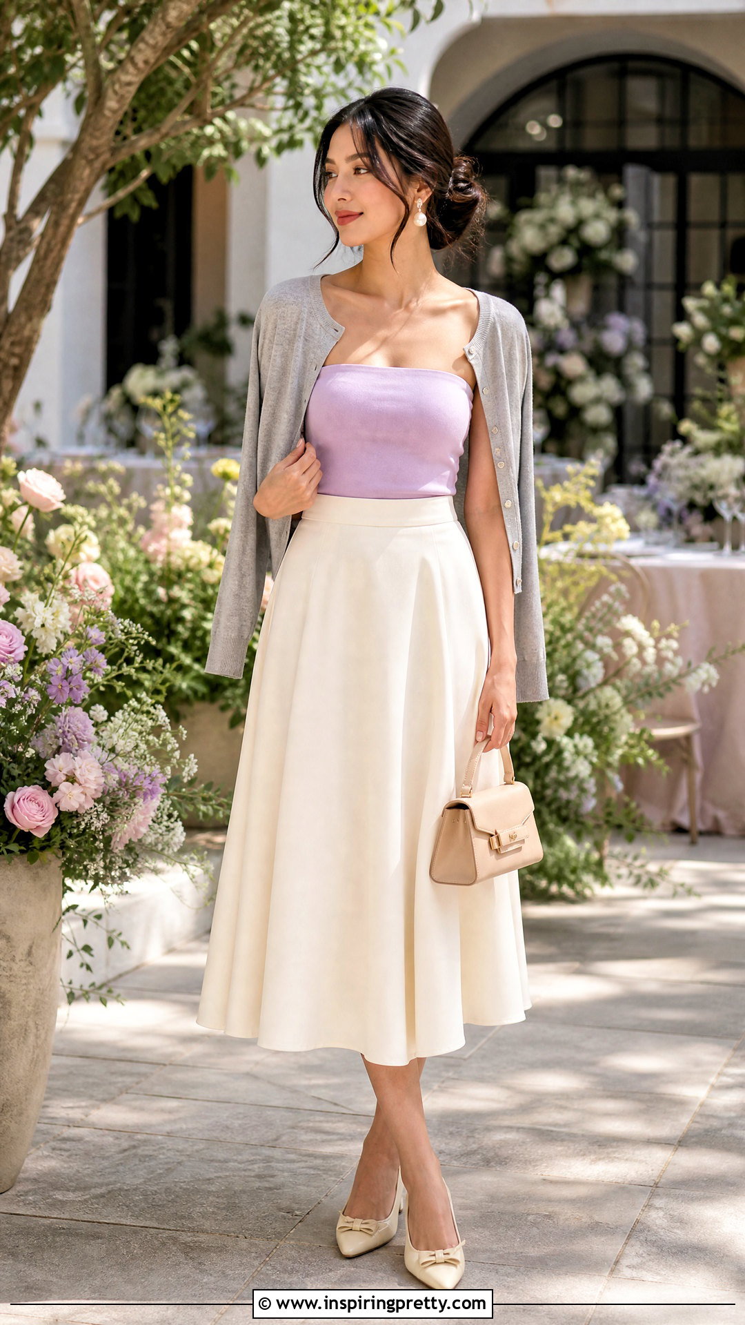 Pastel Tube Top With Midi Skirt - 50 cute tube tops outfit ideas
