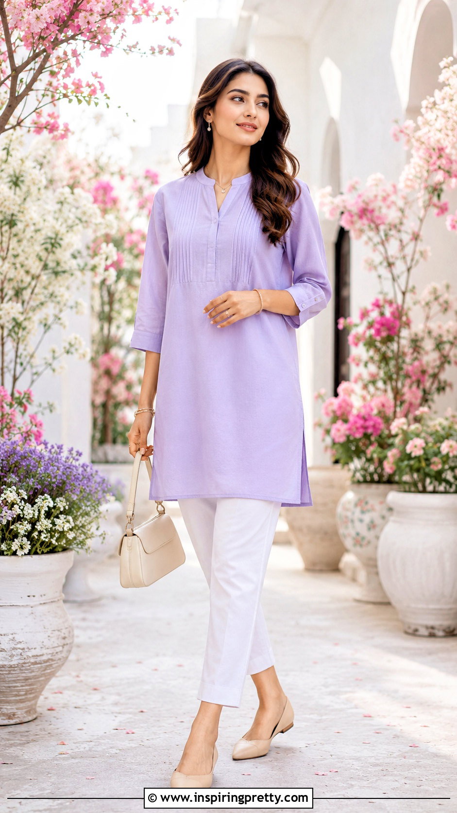 Pastel Tunic Top With White Pants - 50 Tunic Top outfit ideas