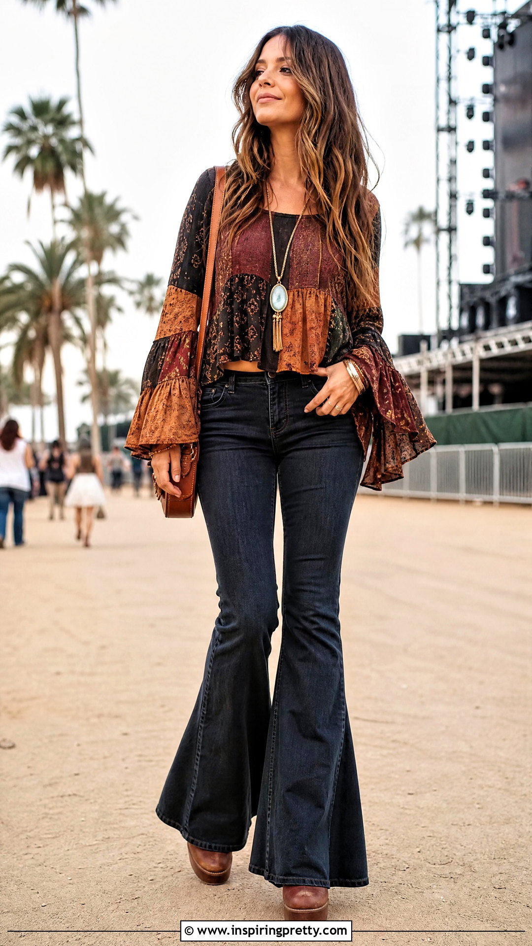 Patchwork Bell Sleeve Top With Dark Denim - 20 Stevie Nicks Style Tops