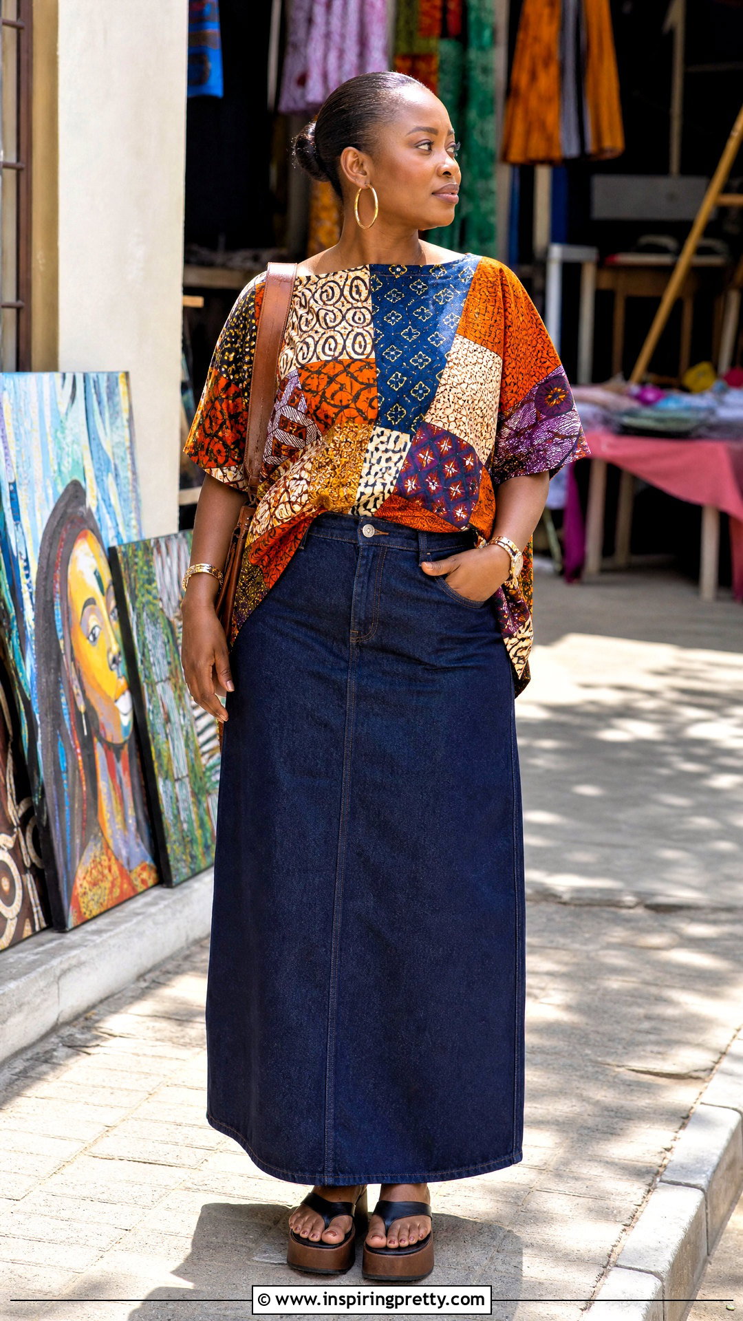 Patchwork Bubu Top And Denim Skirt Outfit - 50 bubu top and skirt outfits